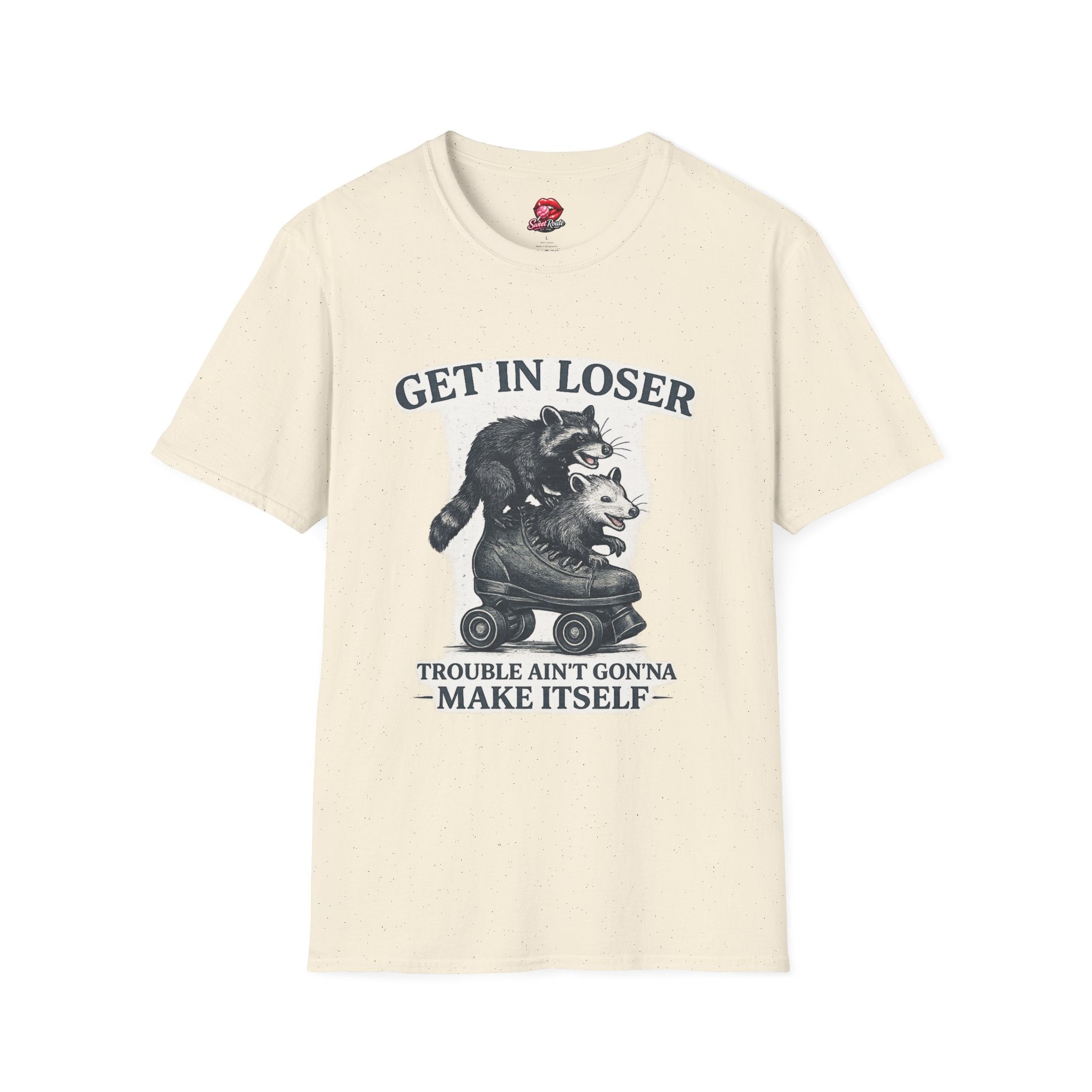 Get In Loser raccoon and opossum illustration T-Shirt
