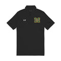 Embroidered White Polo Shirt with Green & Gold 'M' Crest