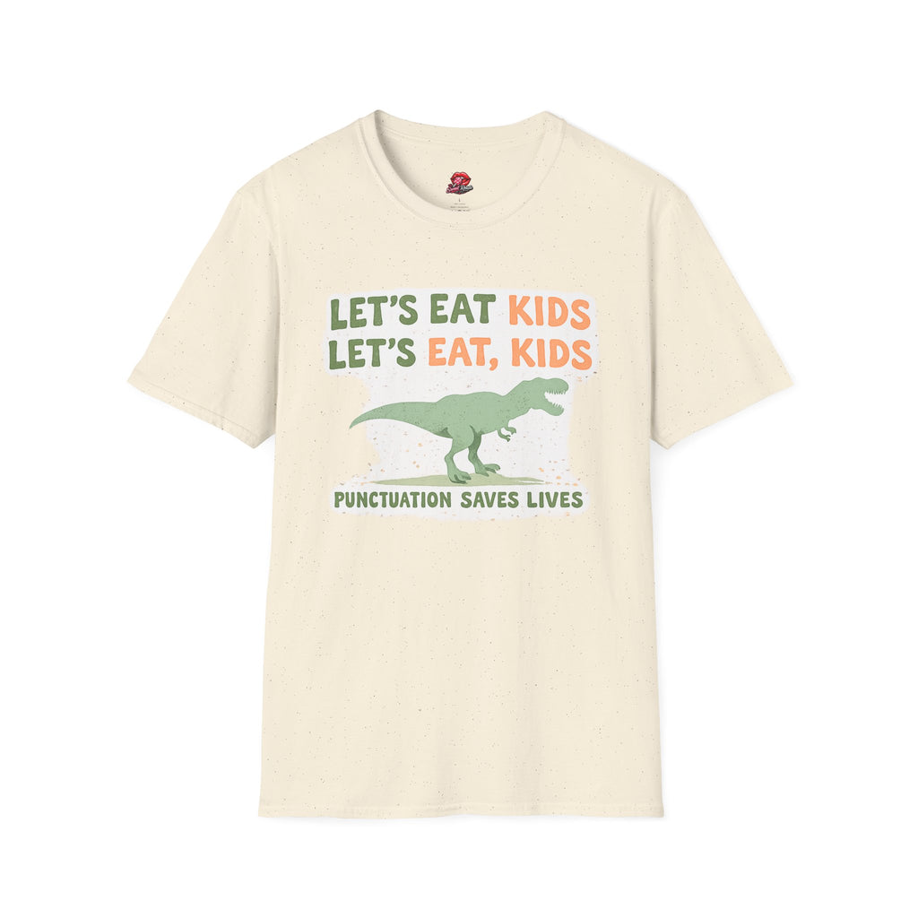 Let’s Eat Kids Let’s Eat, Kids Dinosaur Grammar Teacher T-Shirt | Funny Punctuation Saves Lives English Teacher Tee | ELA Classroom Gift