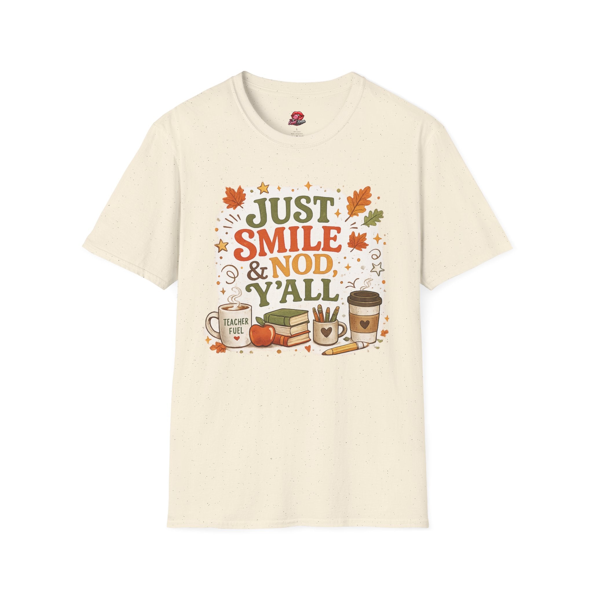 Just Smile & Nod, Y’all Teacher Shirt | Funny Teacher Fall Graphic Tee | Cozy Autumn Classroom T-Shirt