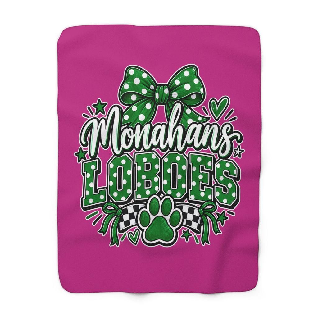 Monahans Loboes Sherpa Blanket — Pink & Green School Spirit Throw