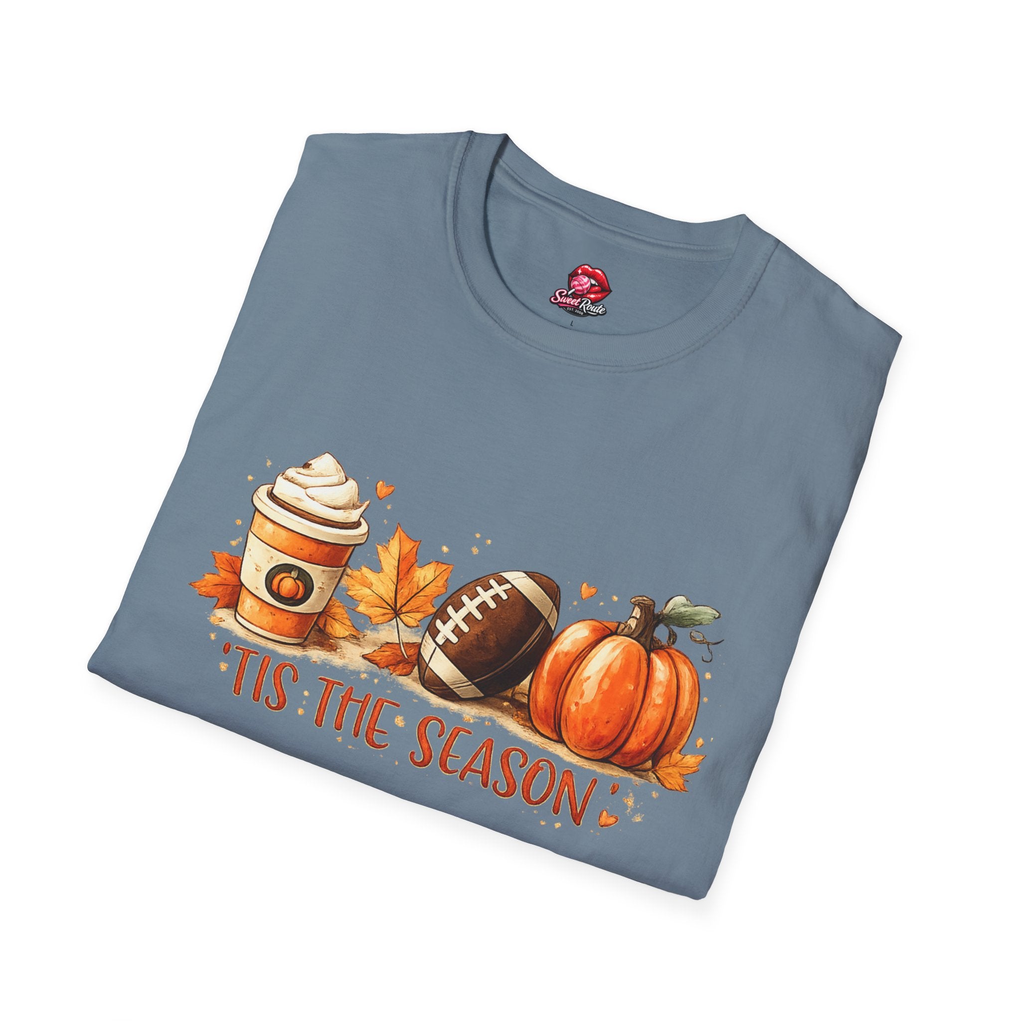Pumpkin Coffee Football T-Shirt | ’Tis the Season Fall Football Tee | Autumn Game Day Shirt