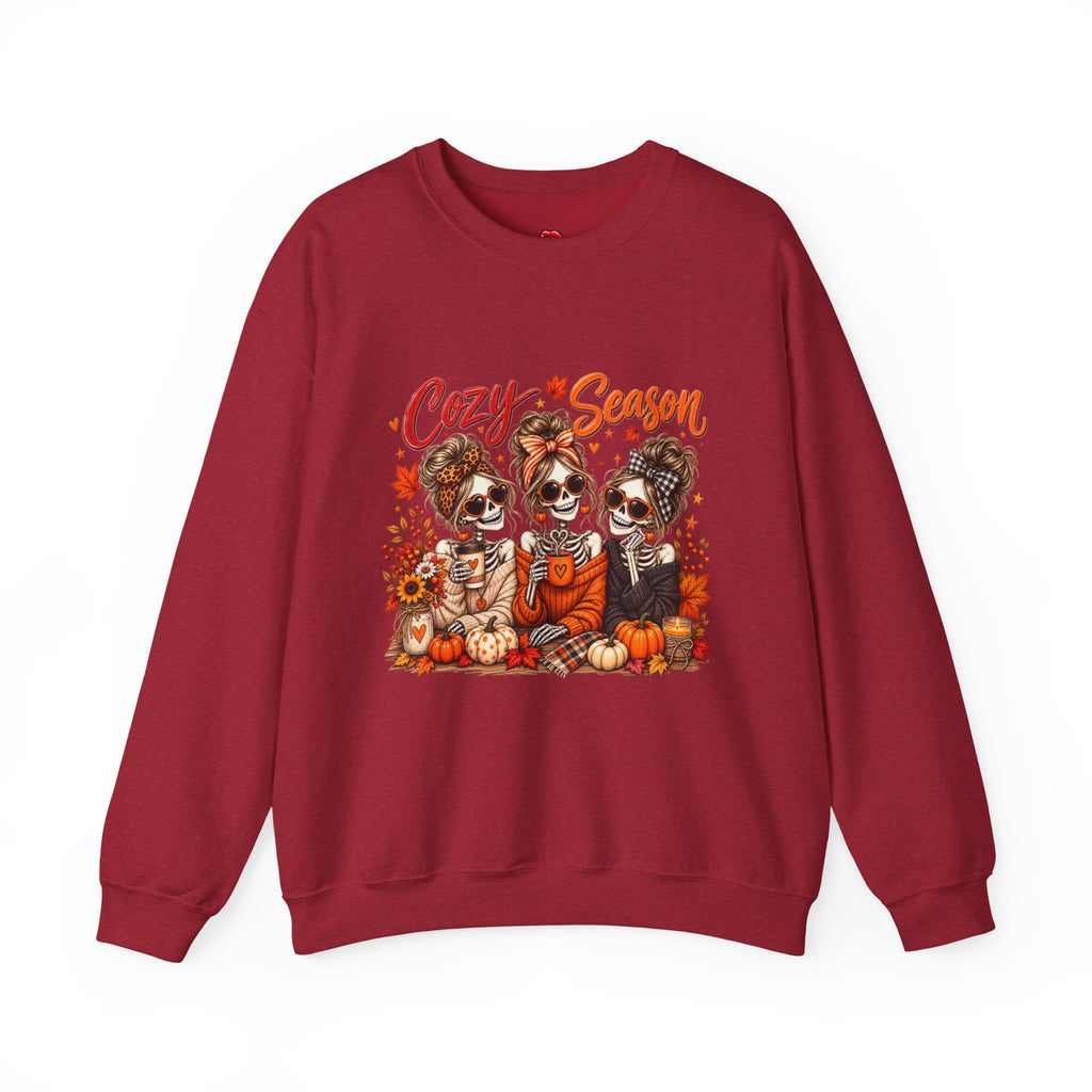 Cozy Season Halloween Crewneck Sweatshirt — Pumpkins & Sugar Skull Dogs