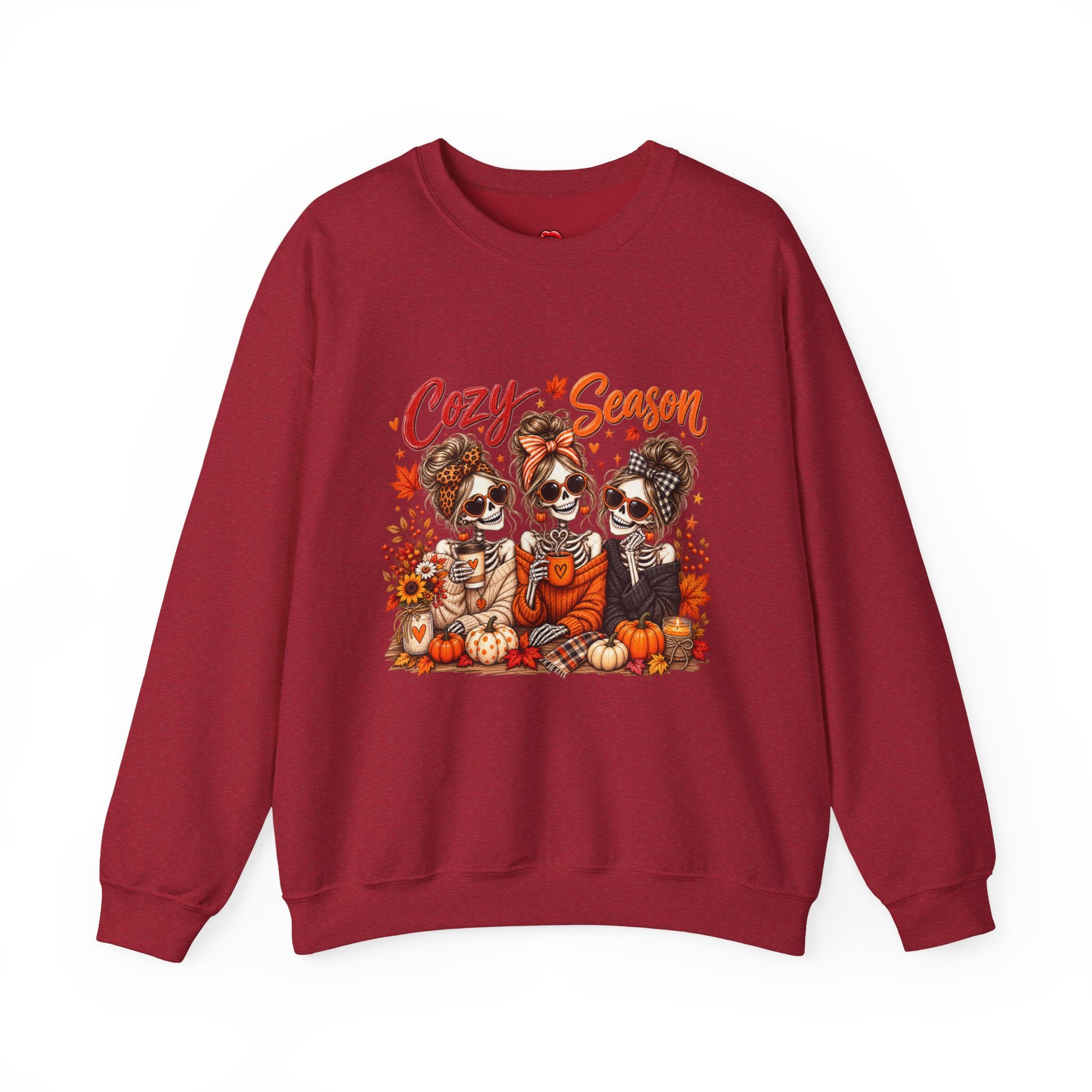 Cozy Season Halloween Crewneck Sweatshirt — Pumpkins & Sugar Skull Dogs
