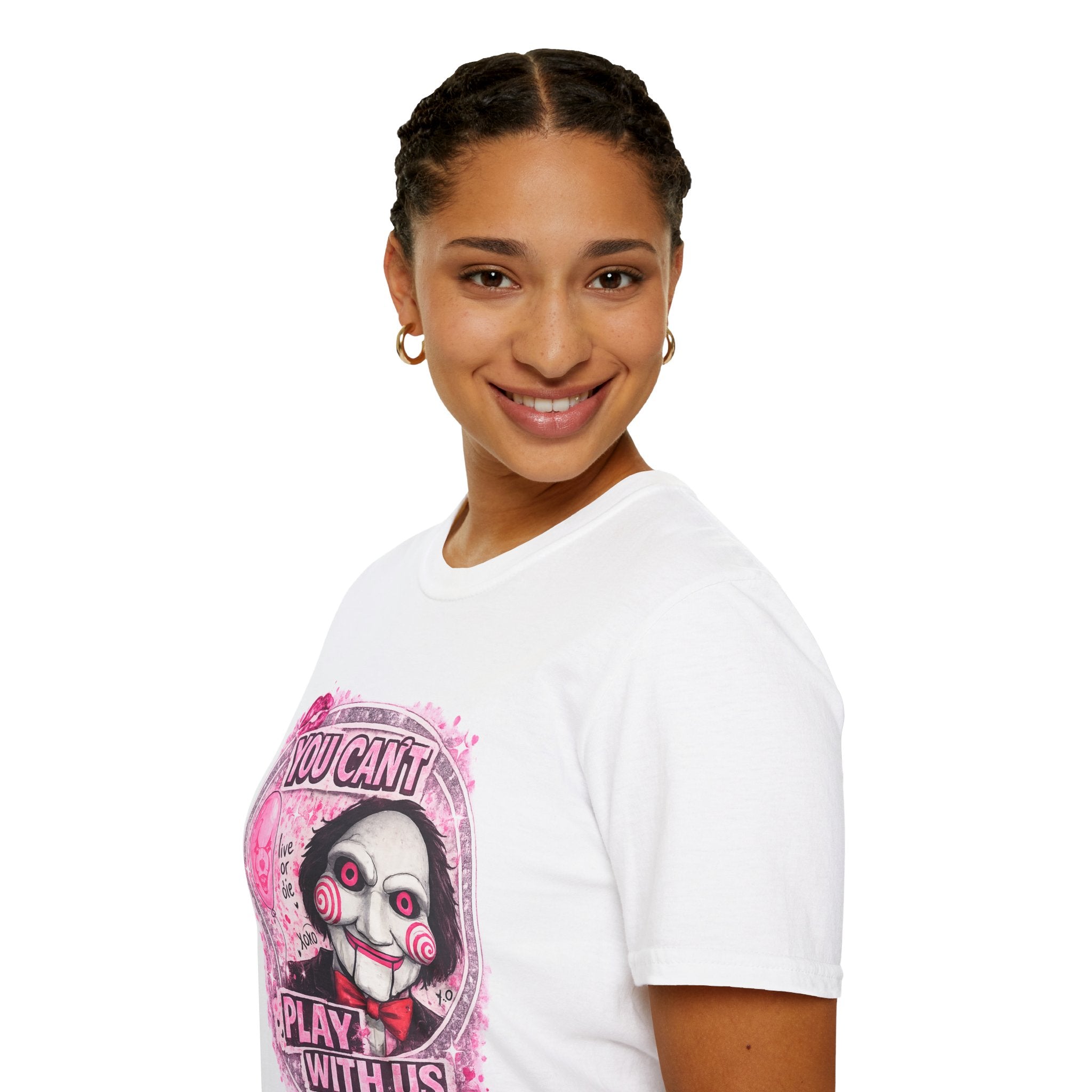 You Can’t Play With Us Horror T-Shirt | Pink Jigsaw Doll Inspired Graphic Tee | Cute Spooky Halloween Shirt