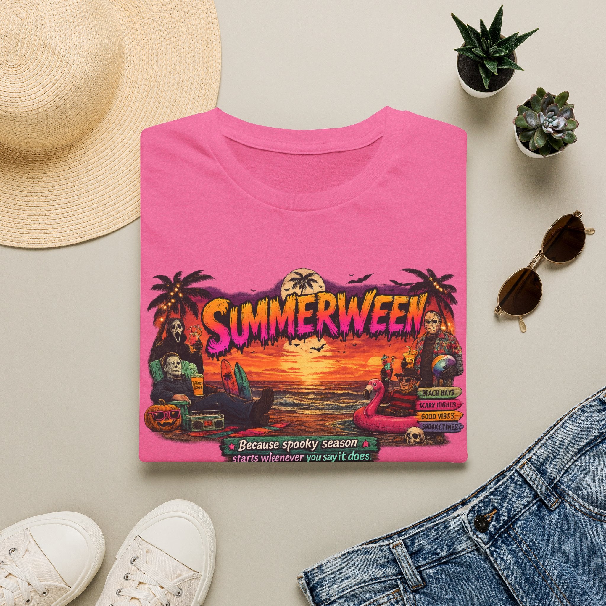 Summerween Halloween Beach Vibes "Because Spooky Season" Graphic Tee