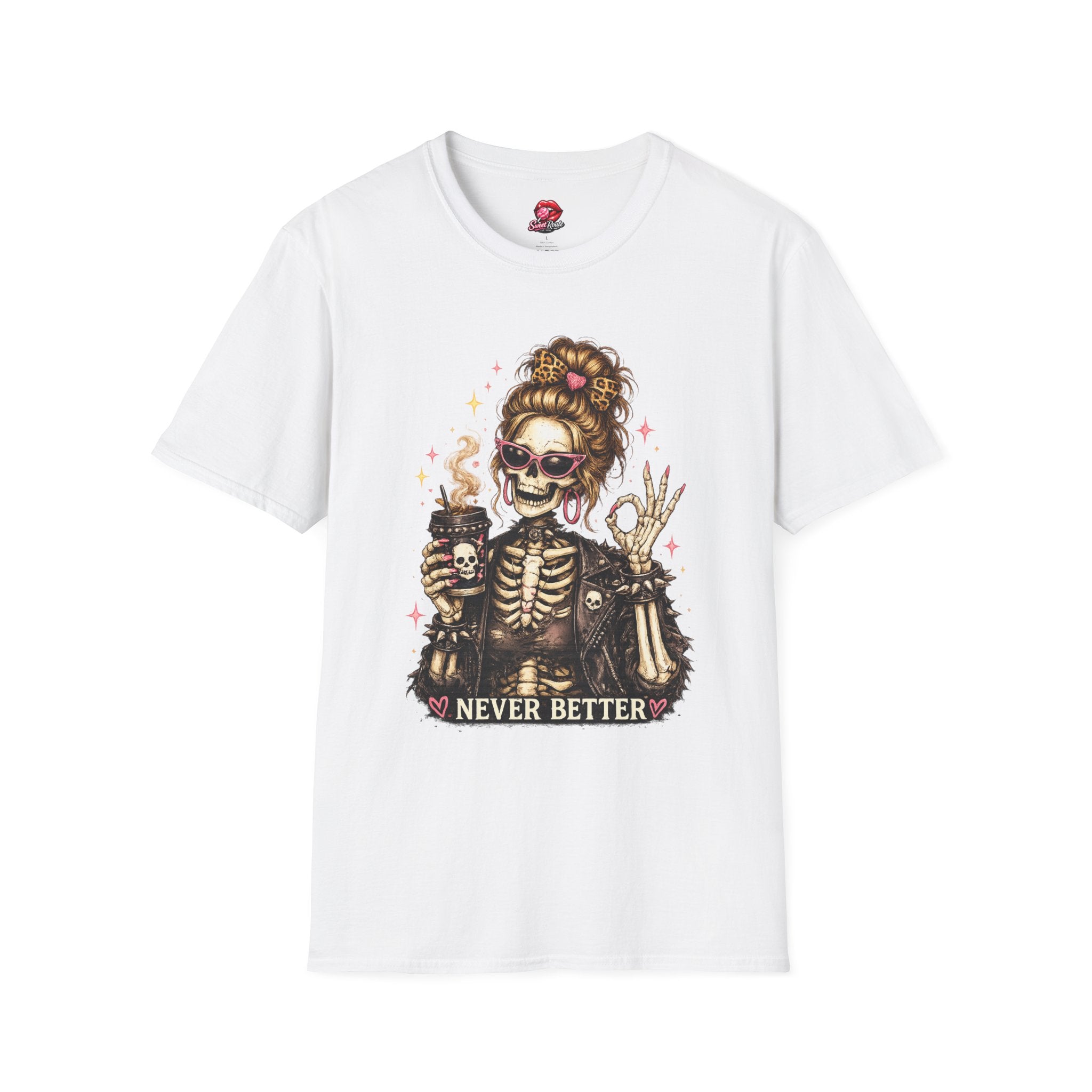 Skeleton Mom with Coffee Never Better T-Shirt