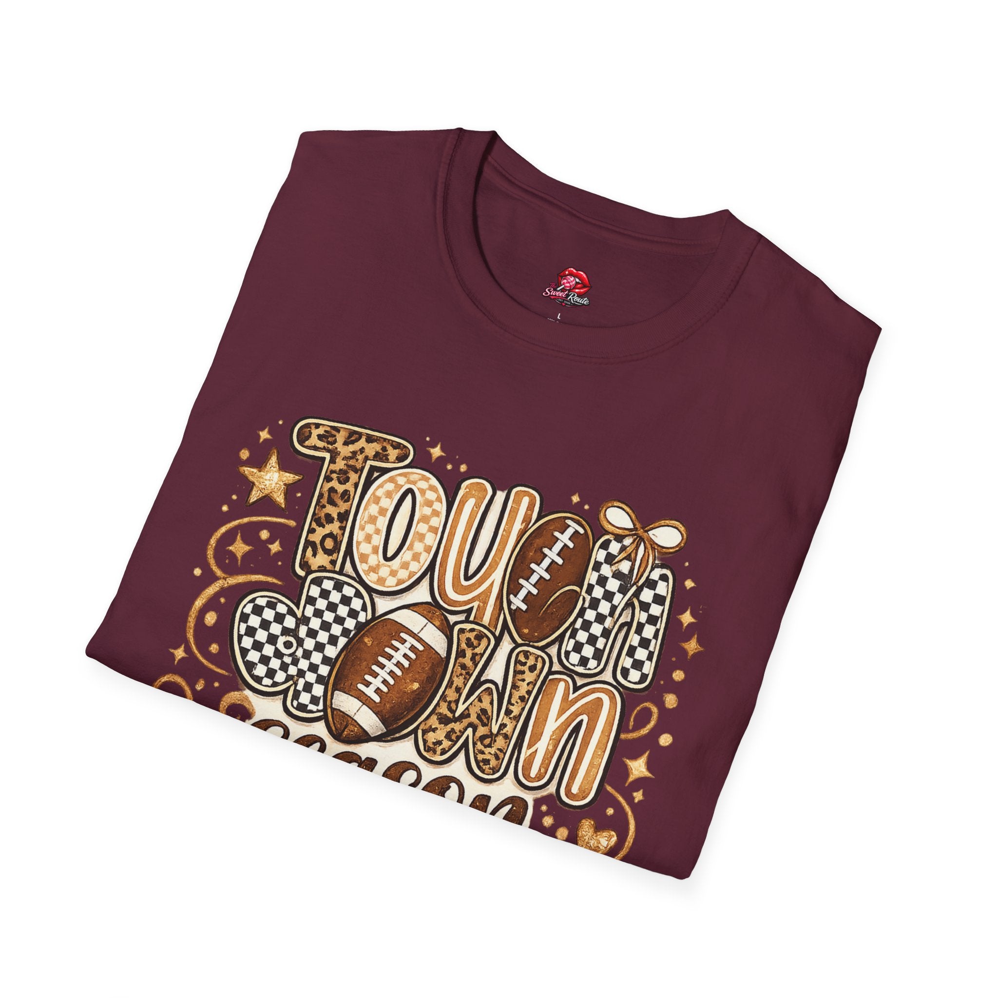 Touchdown Season Leopard & Checkered Football T-Shirt | Cute Game Day Graphic Tee | Women’s Football Season Shirt