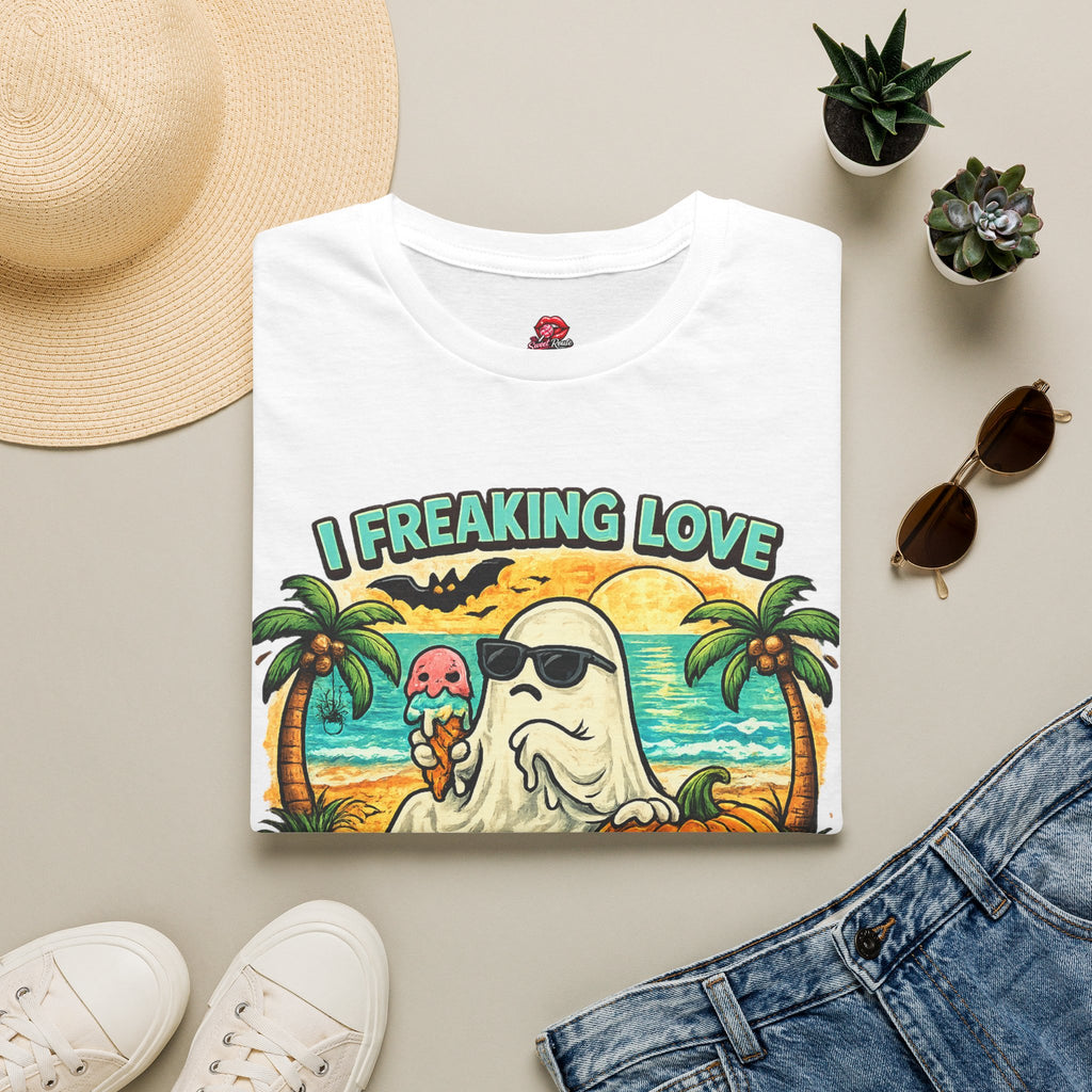 I Freaking Love Summerween Ghost T-Shirt | Funny Summerween Shirt | Cute Beach Ghost Tee | Halloween Summer Graphic Tee | Tropical Spooky Shirt