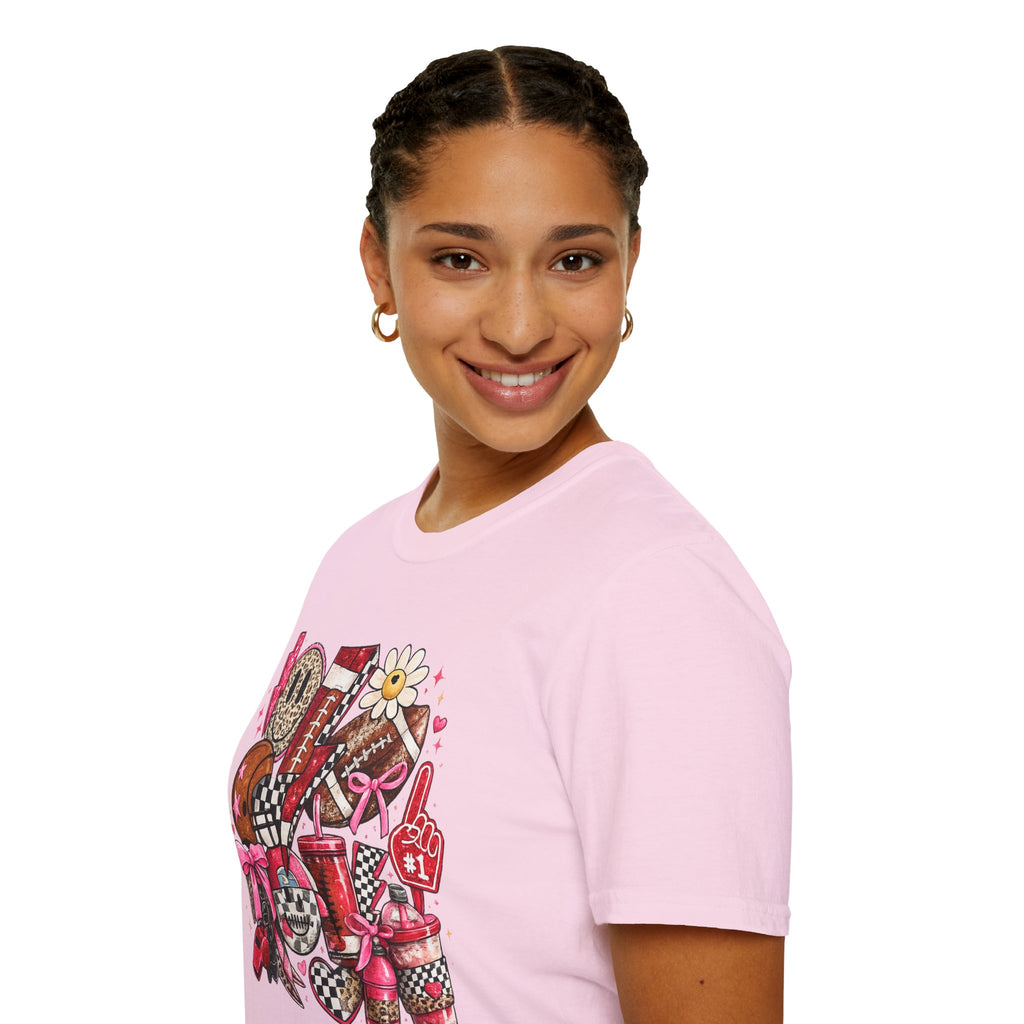 Cute Sports College T-Shirt | Cheer & Football Game Day Graphic Tee | Pink Coquette Sports Shirt