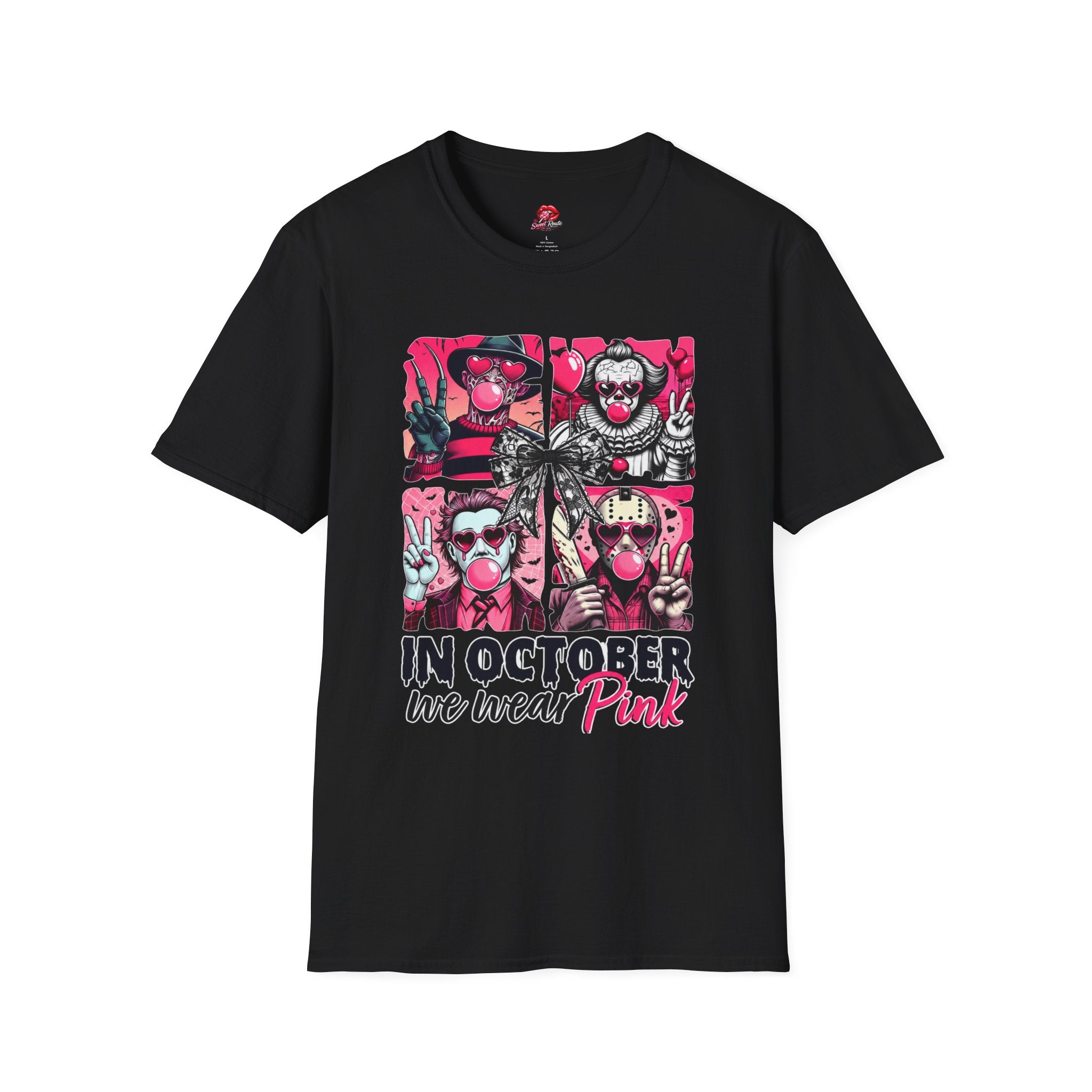 In October We Wear Pink Halloween Breast Cancer Awareness Tee