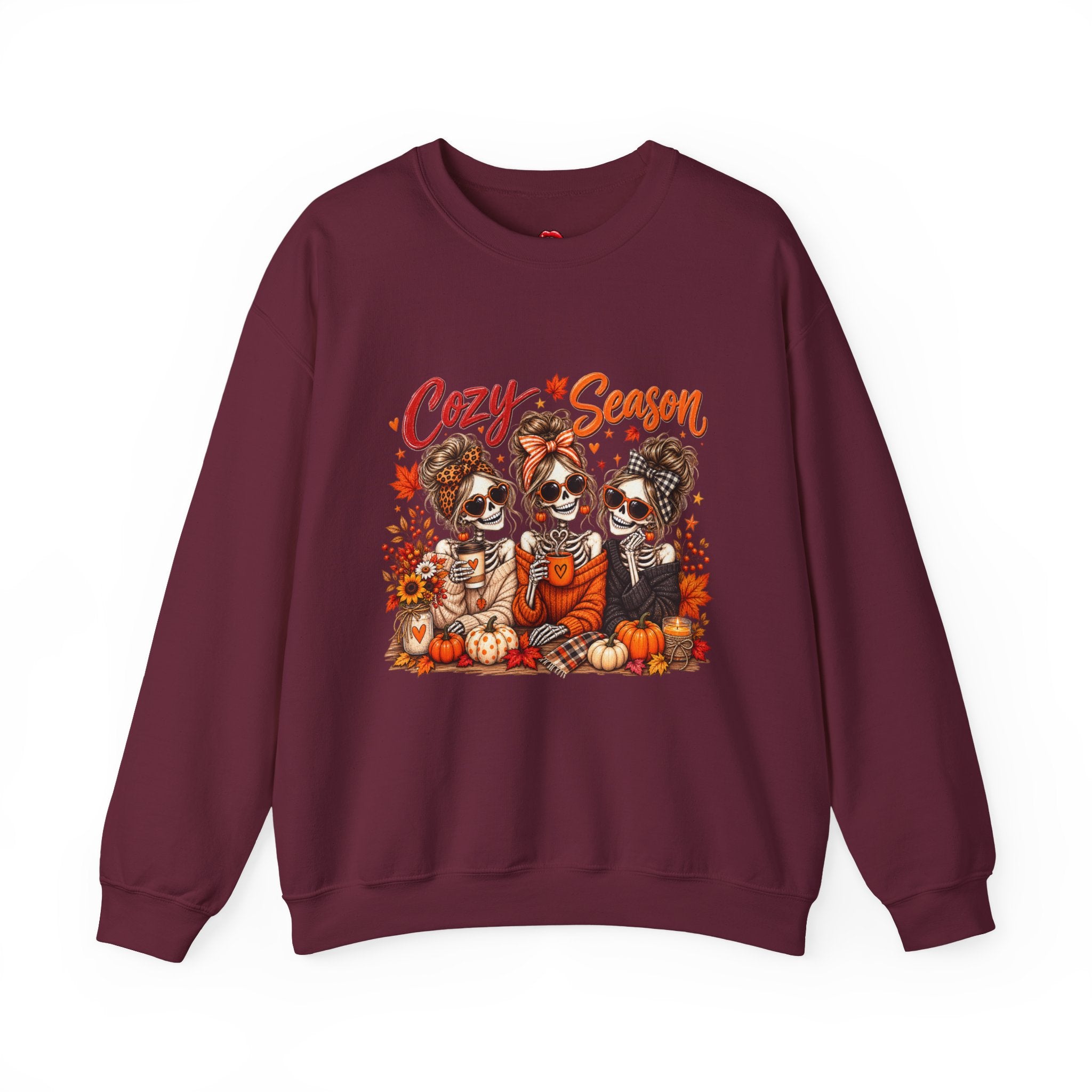 Cozy Season Halloween Crewneck Sweatshirt — Pumpkins & Sugar Skull Dogs