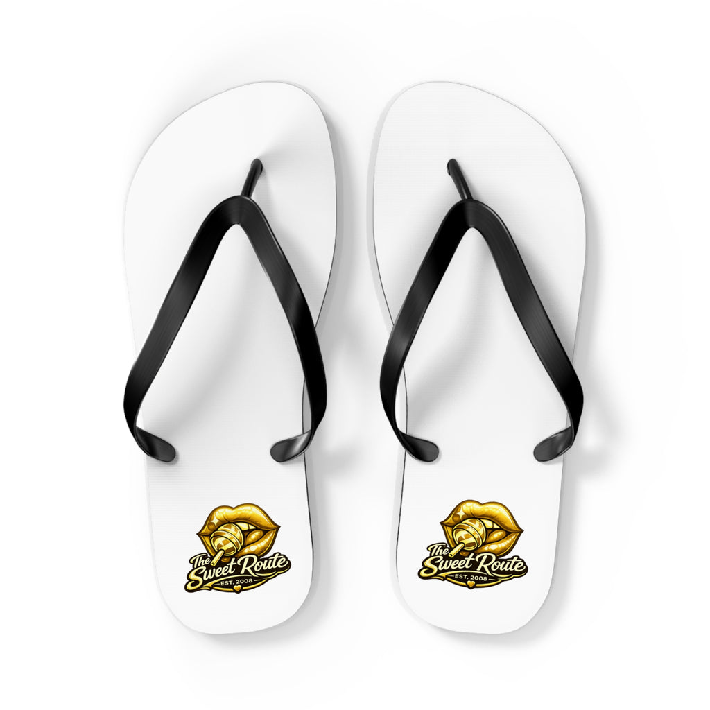 Gold Sweet Route Logo Beach Sandals