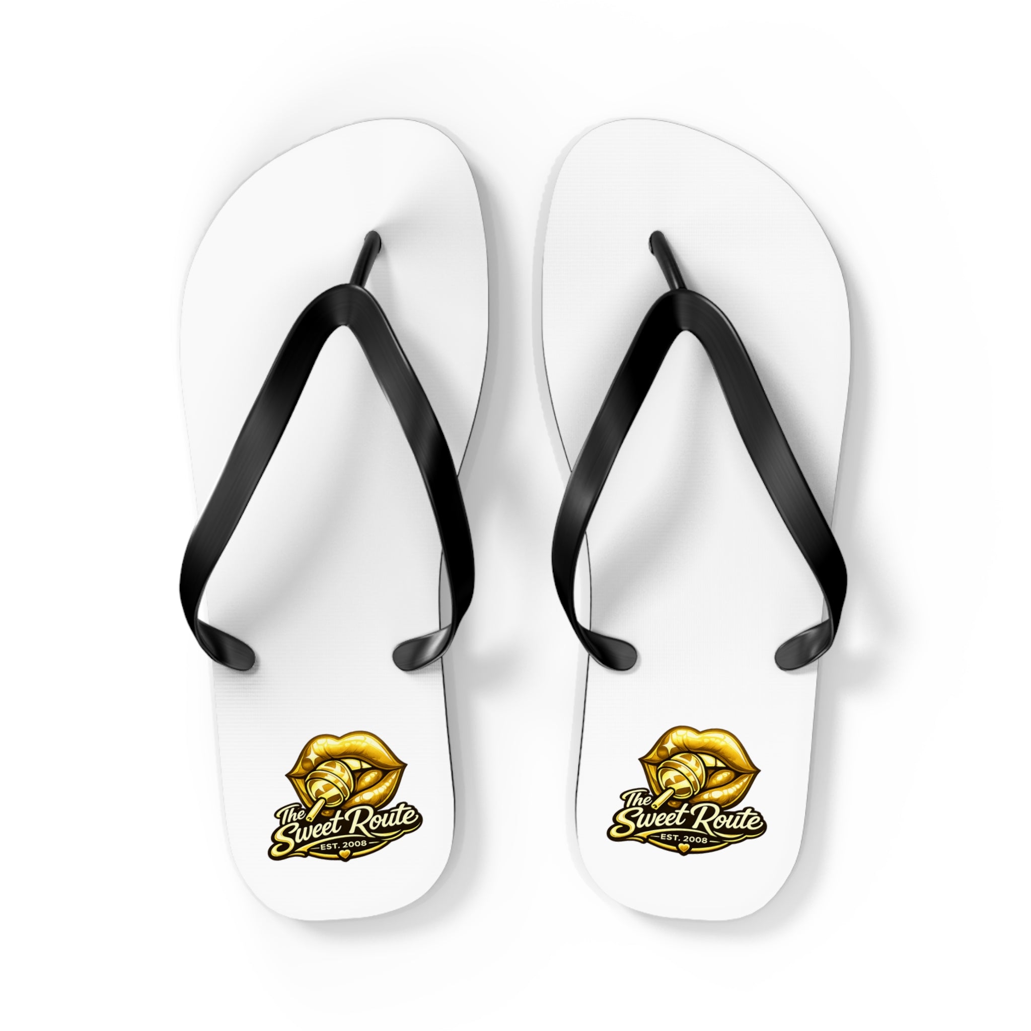 Gold Sweet Route Logo Beach Sandals
