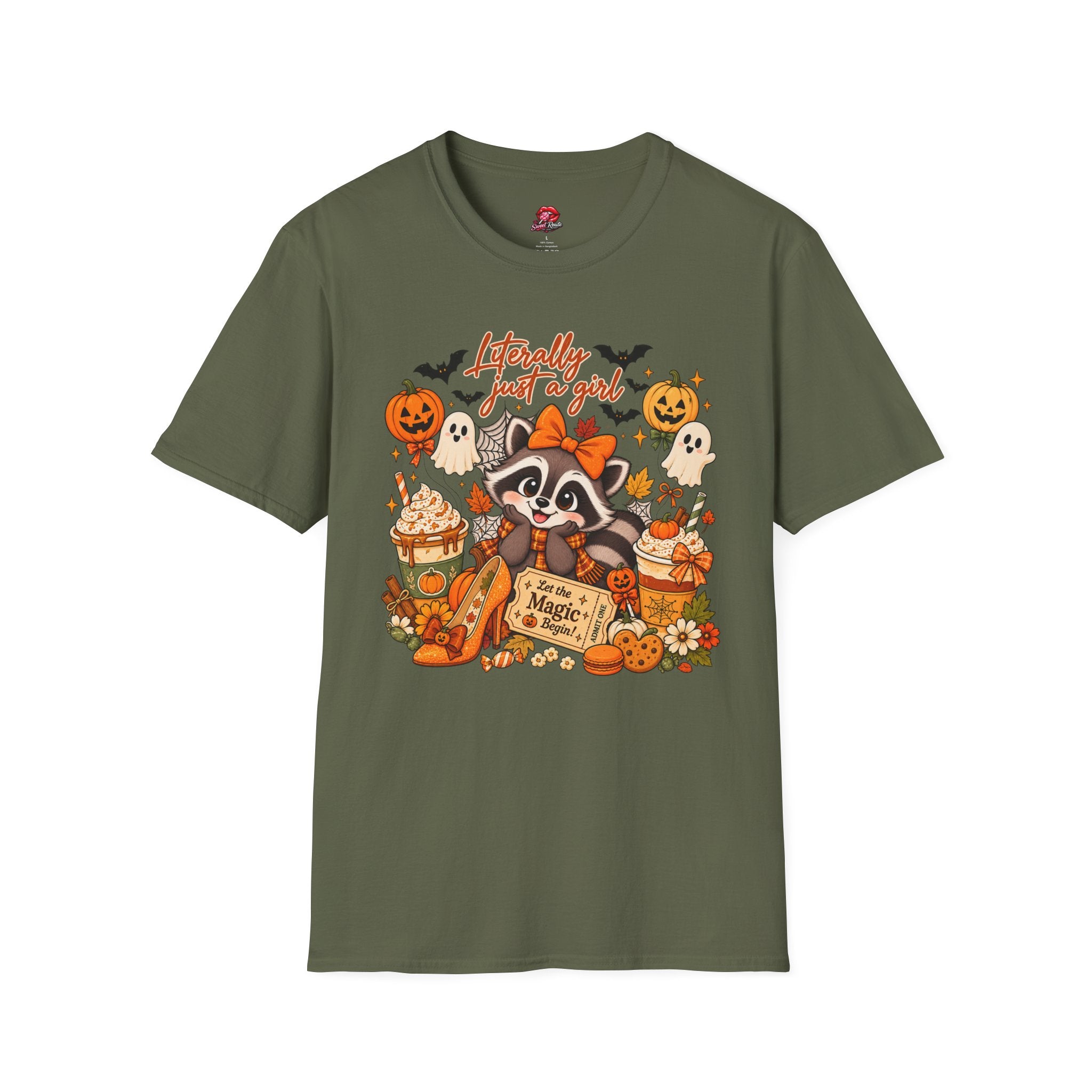 Halloween Just A Girl Raccoon Tee