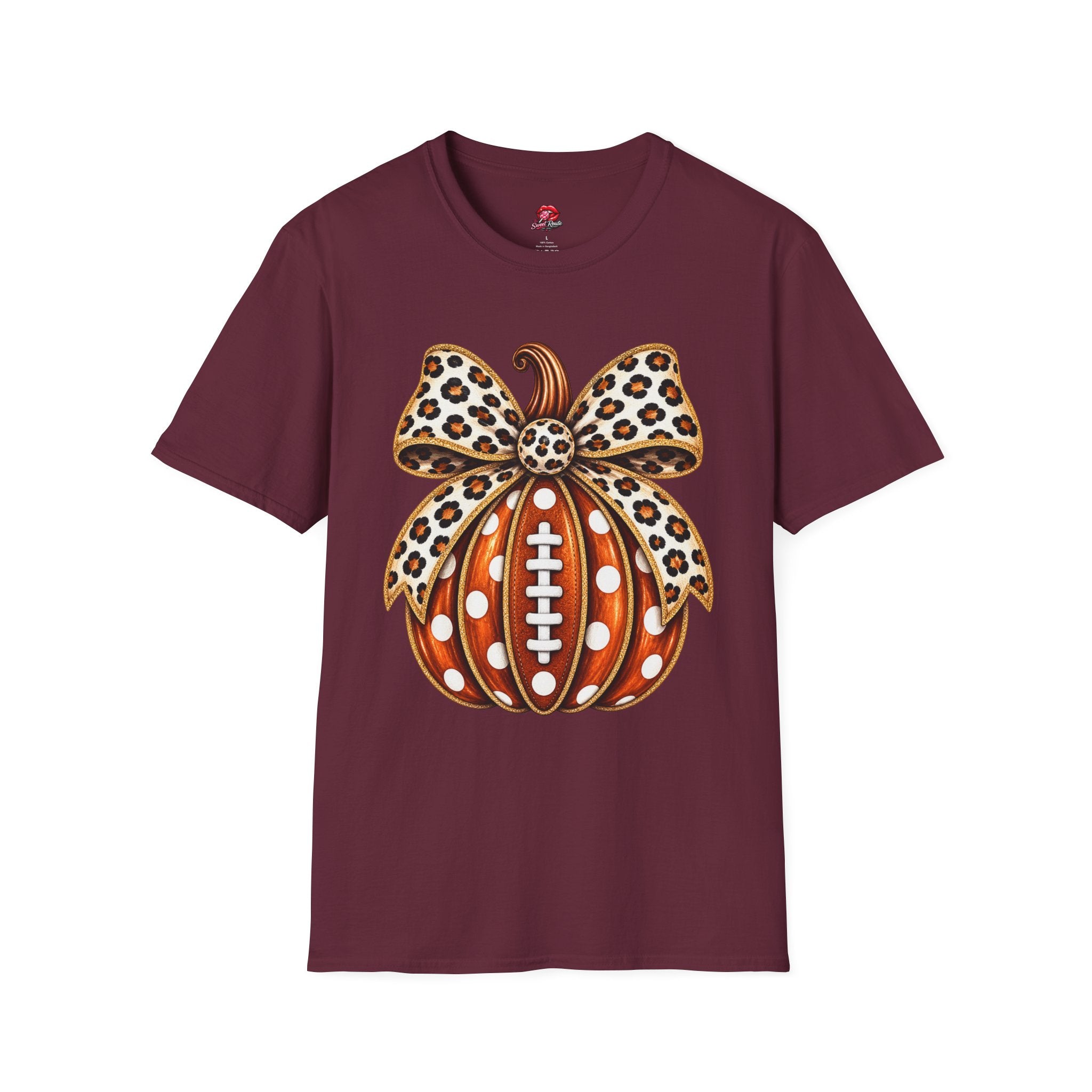 Leopard Bow Football Pumpkin T-Shirt