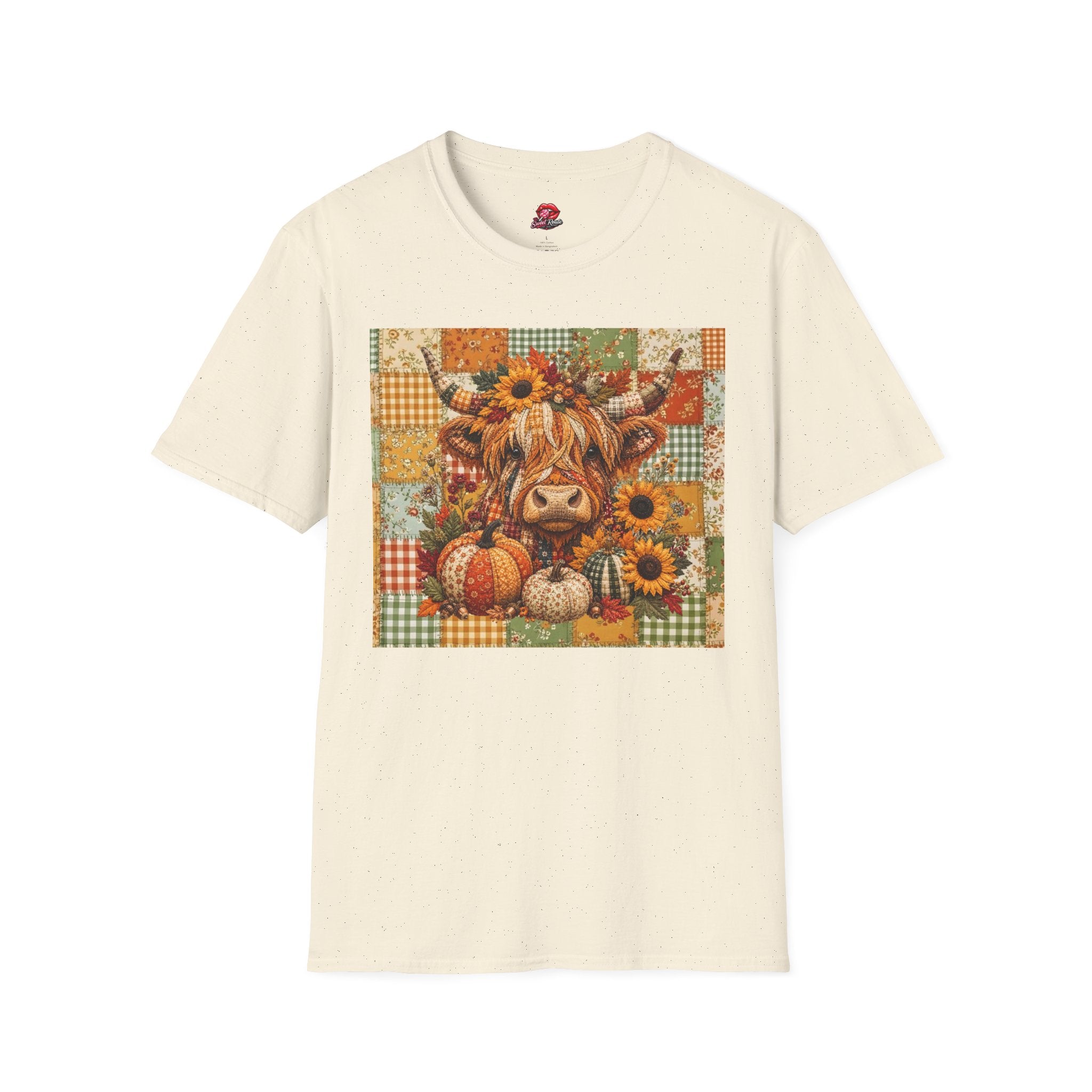 Autumn Patchwork Highland Cow T-Shirt