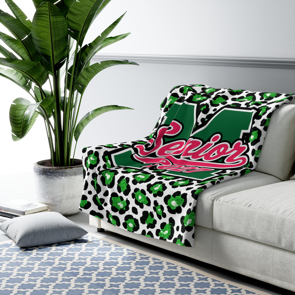 Senior 2027 Sherpa Blanket - Green Leopard Print Graduation Throw