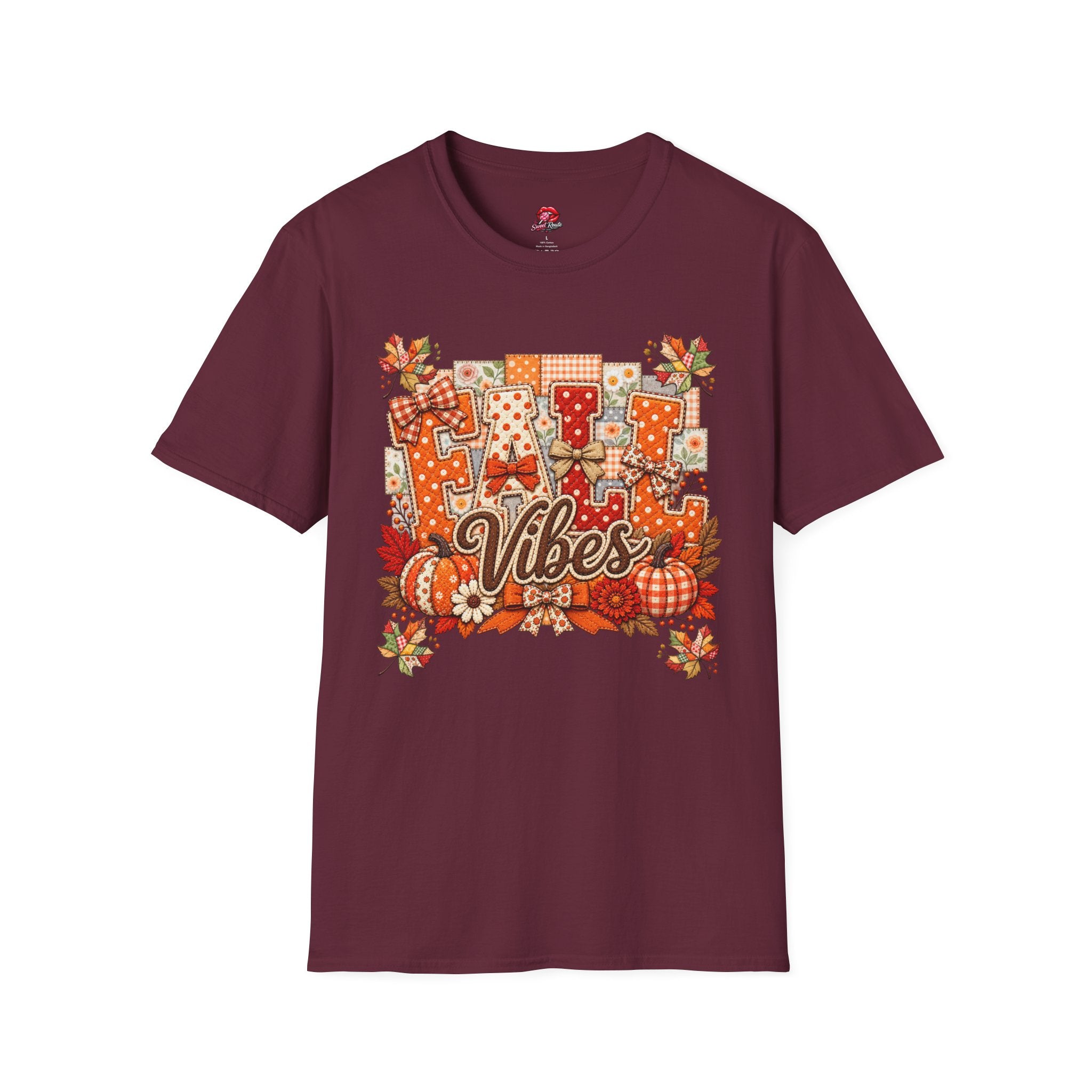 Autumn Plaid Leaves Quilted Style Graphic Tee