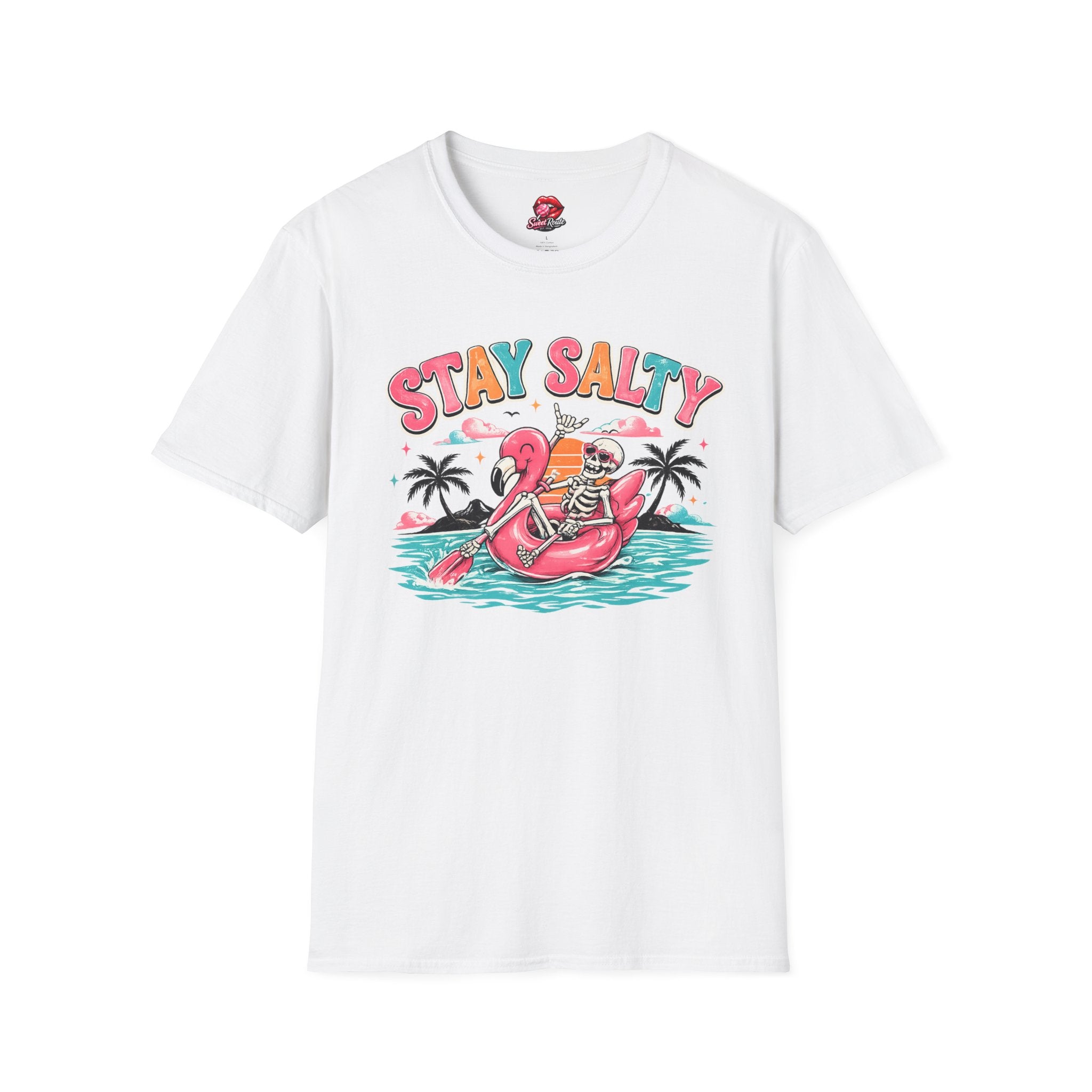 Stay Salty skeleton flamingo float T-Shirt
