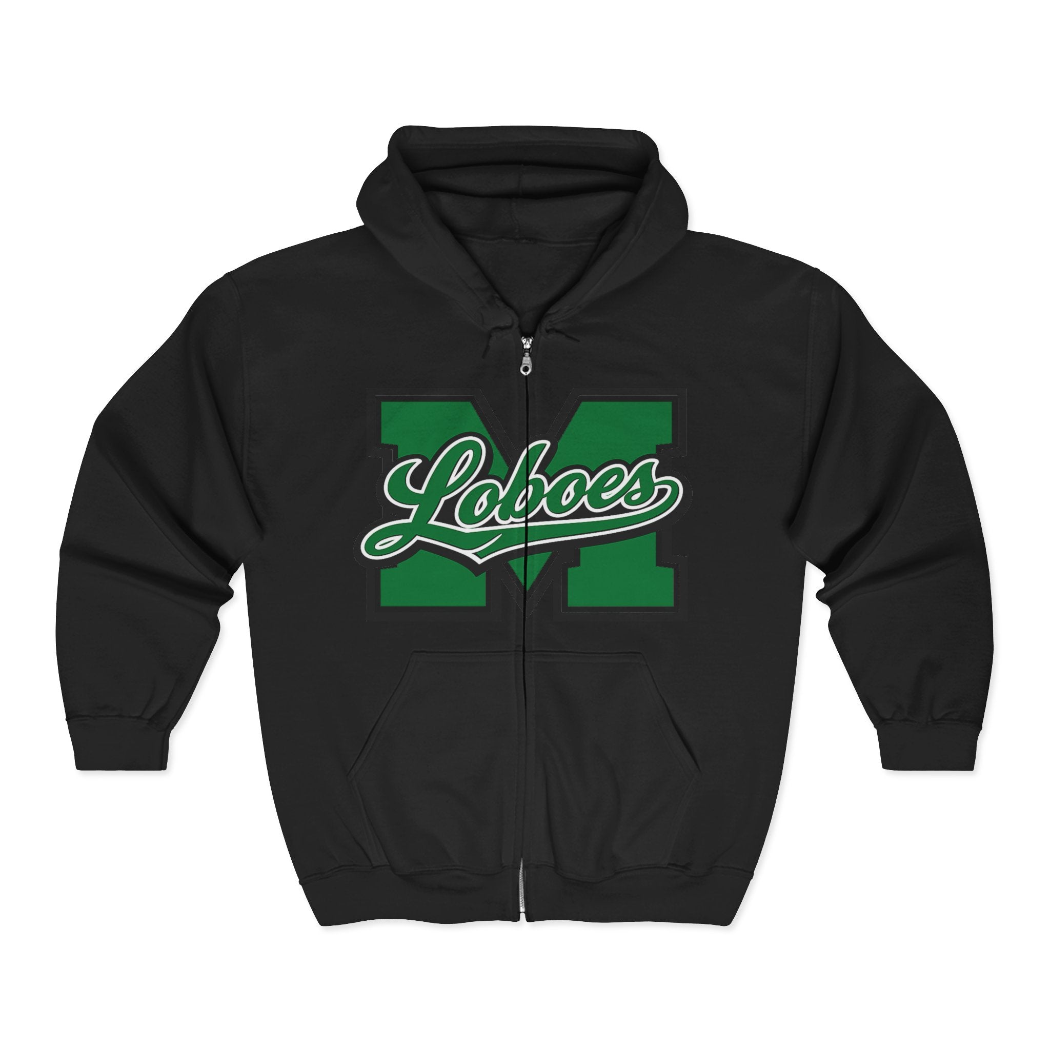 Green Block Letter Varsity Style Full-Zip Sweatshirt