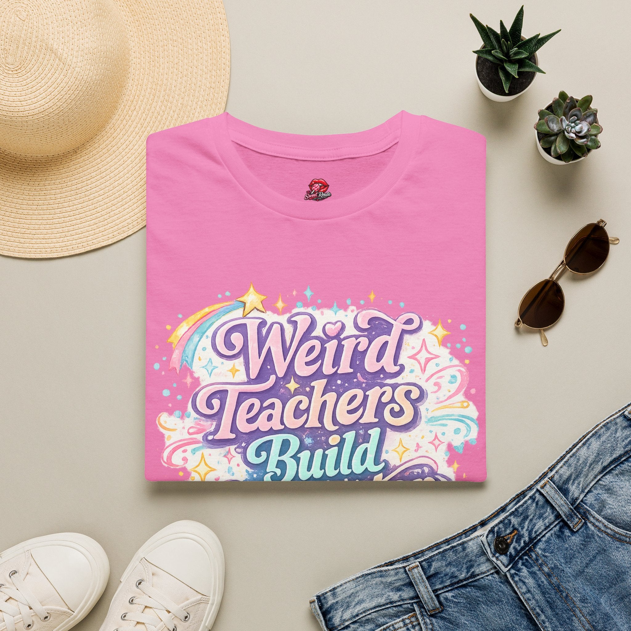 Weird Teachers Build Character T-Shirt | Funny Teacher Graphic Tee | Cute Retro Educator Shirt