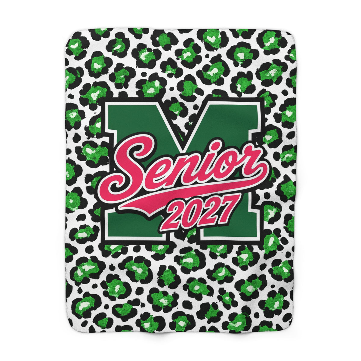 Senior 2027 Sherpa Blanket - Green Leopard Print Graduation Throw