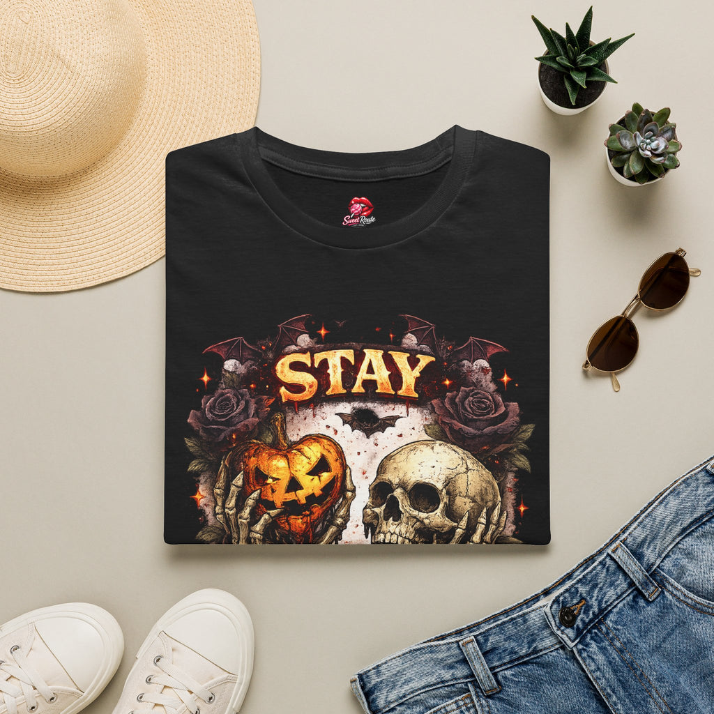 Stay Creepy Halloween T-Shirt | Skull Pumpkin Graphic Tee | Vintage Spooky Season Shirt | Retro Fall Unisex Tee