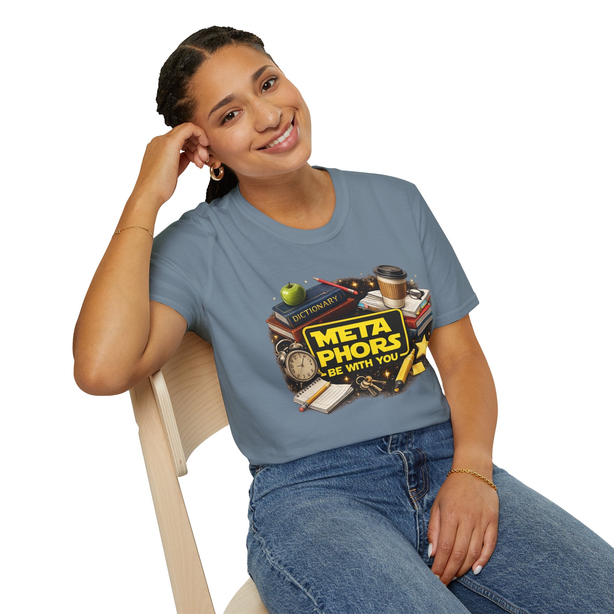 Metaphors Be With You T-Shirt | Funny English Teacher Shirt | Literary Wordplay Tee | Book Lover Gift | Reading & Writing Graphic Tee