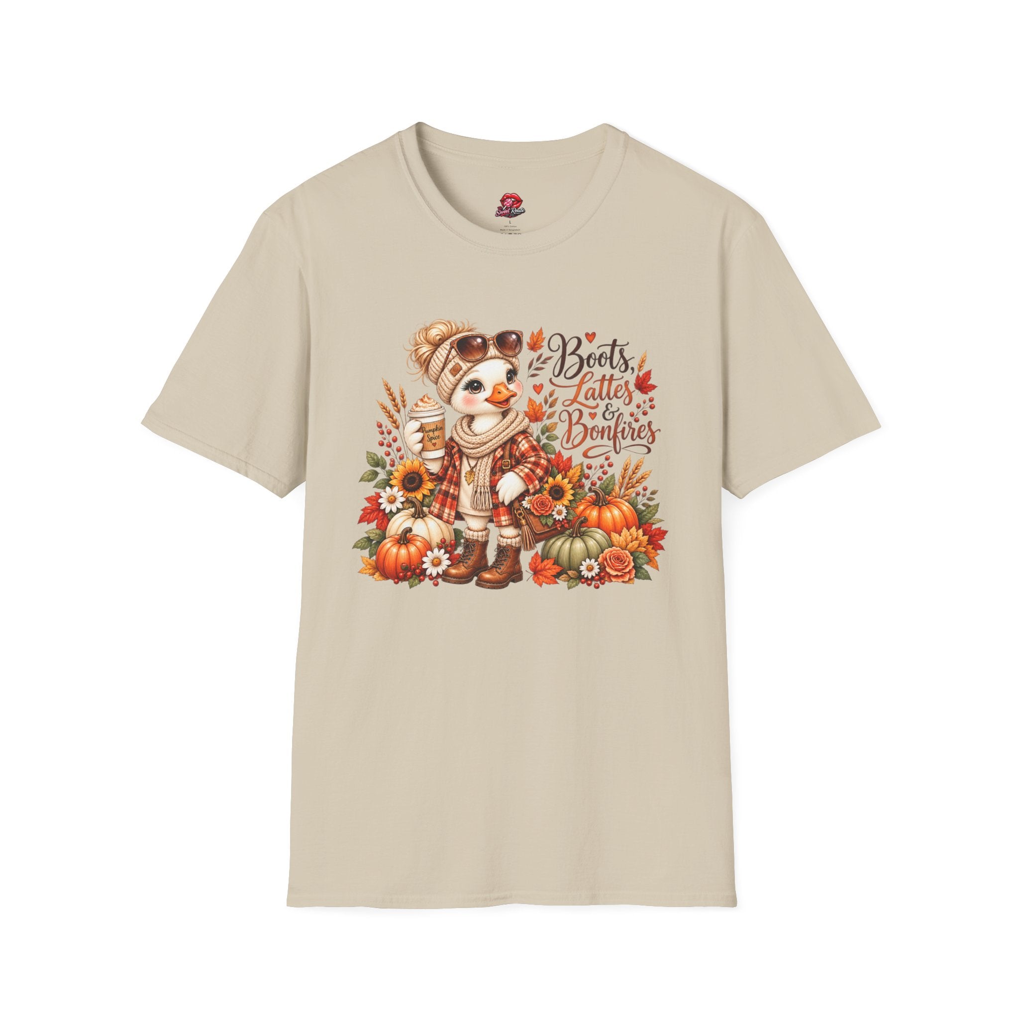 Boots, Lattes & Bonfires Cute Fall T-Shirt