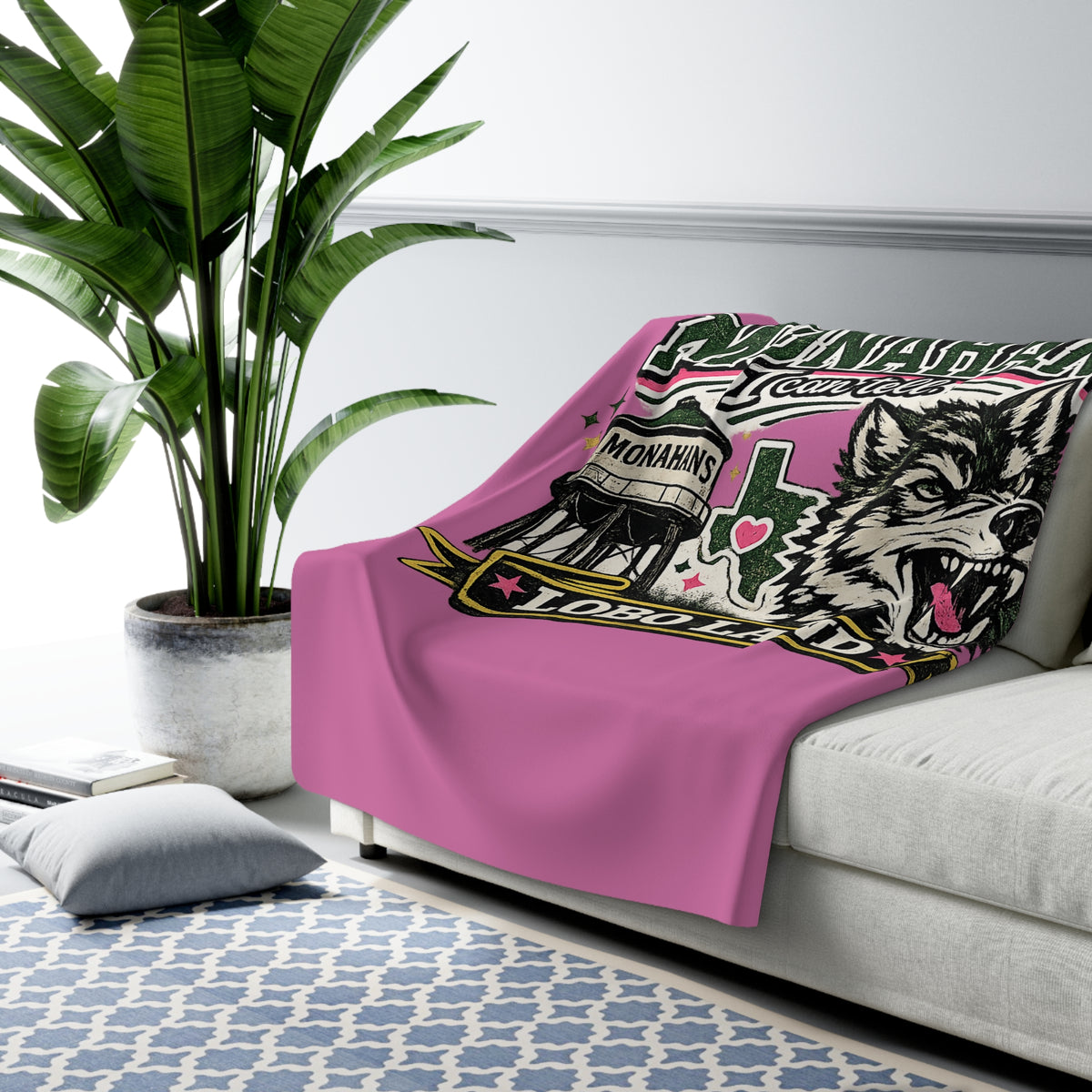 Sherpa Blanket – "She's from Monahans" Lobo Land Fleece Throw