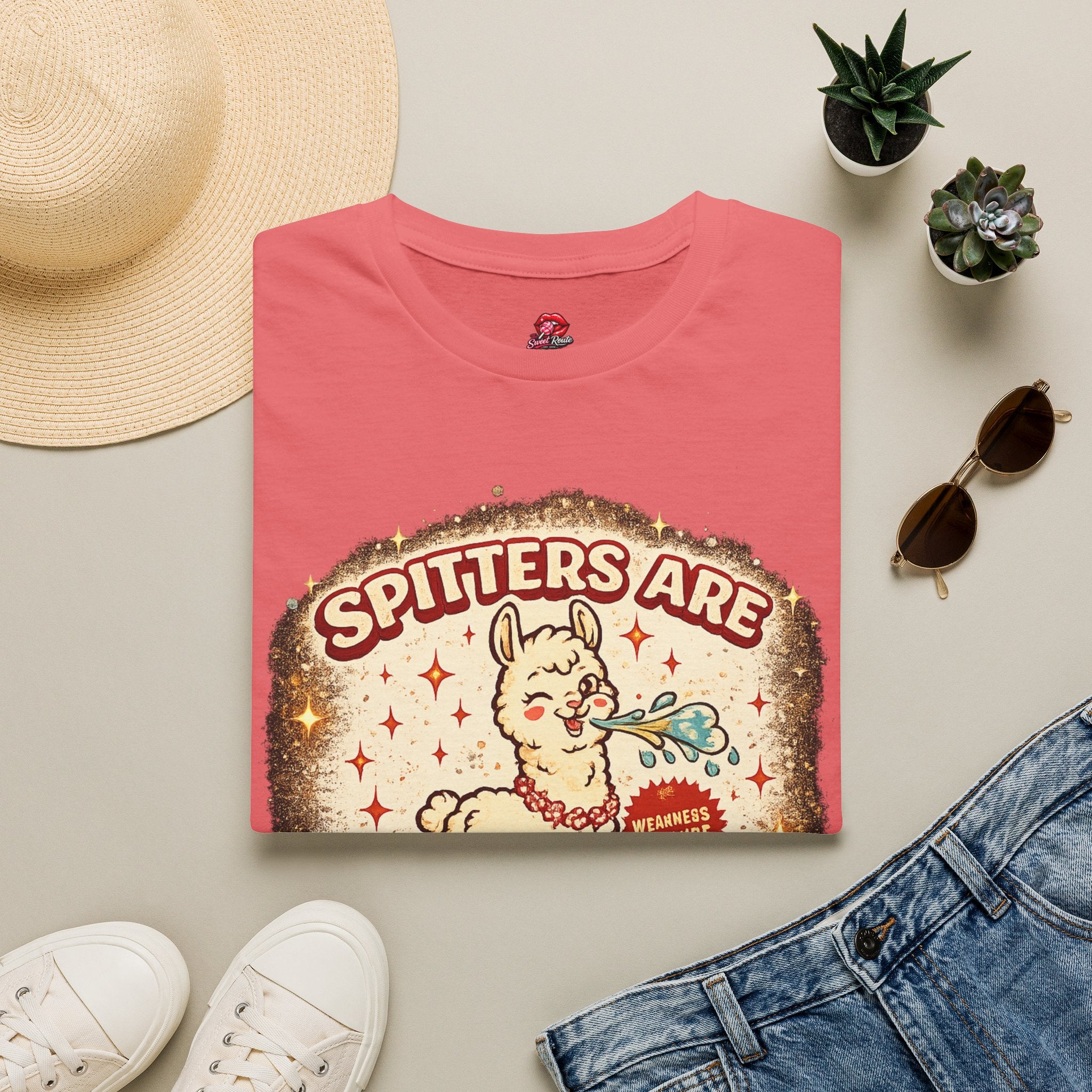T-Shirt — "Spitters Are Quitters" Funny Llama Graphic Tee, Retro Vintage Vibe