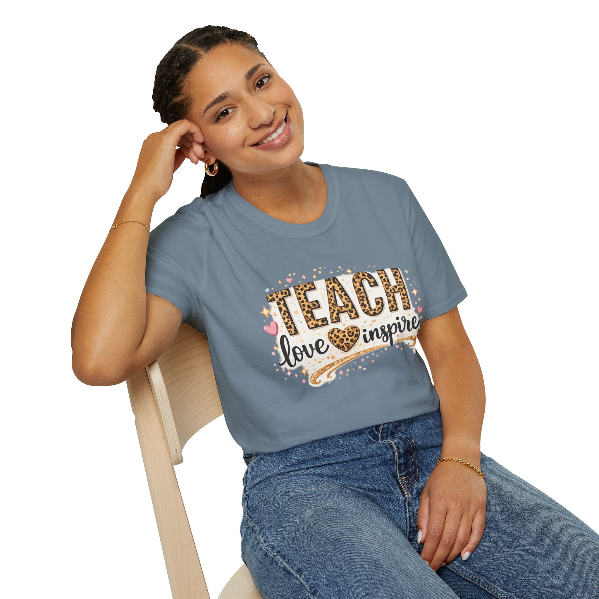 Teach Love Inspire Leopard Heart Teacher T-Shirt | Inspirational Teacher Appreciation Gift | Cute Back to School Graphic Tee