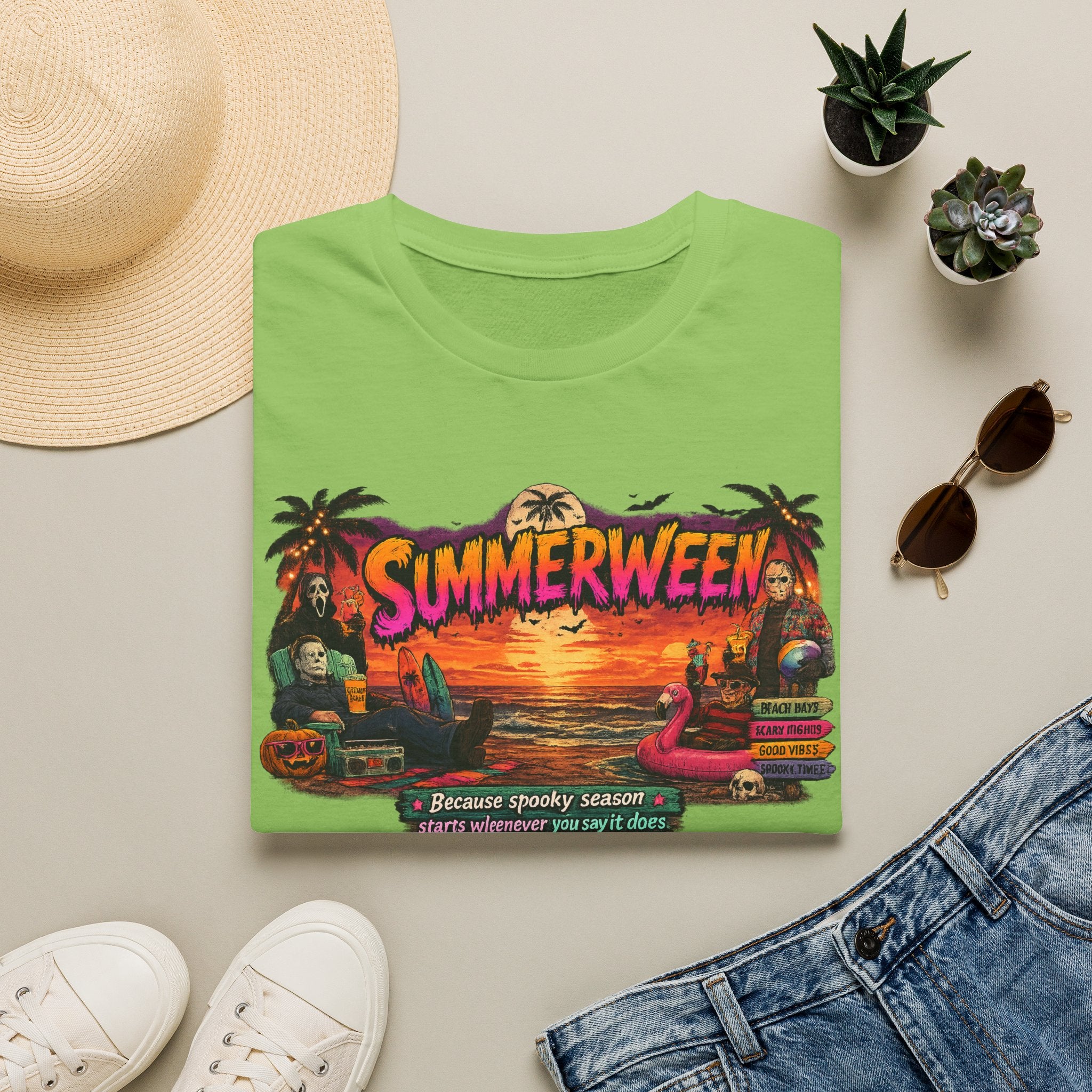Summerween Halloween Beach Vibes "Because Spooky Season" Graphic Tee