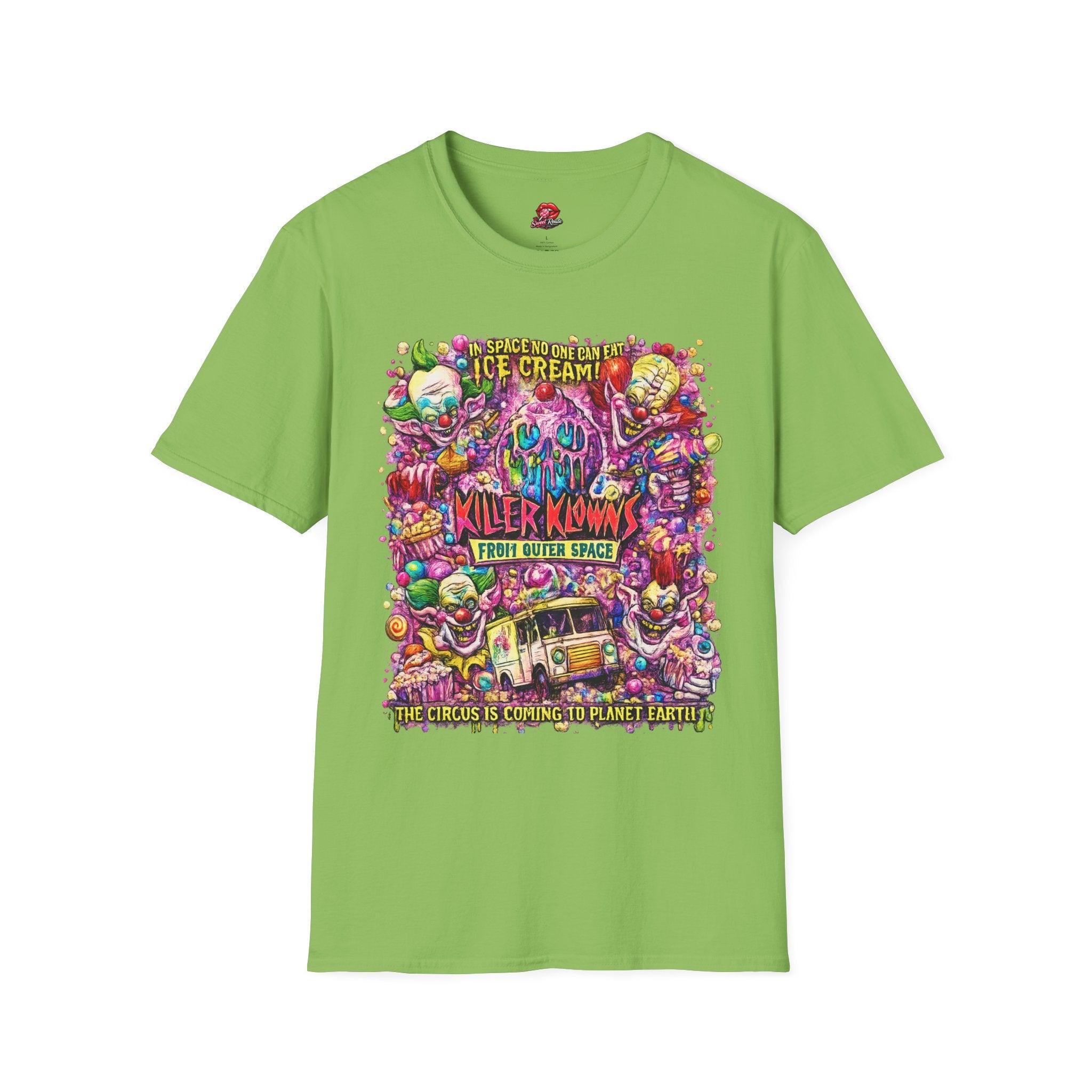 Killer Klowns Ice Cream Shirt | Retro Horror Movie T-Shirt | Vintage Creepy Clown Halloween Graphic Tee | Spooky Horror Fan Shirt