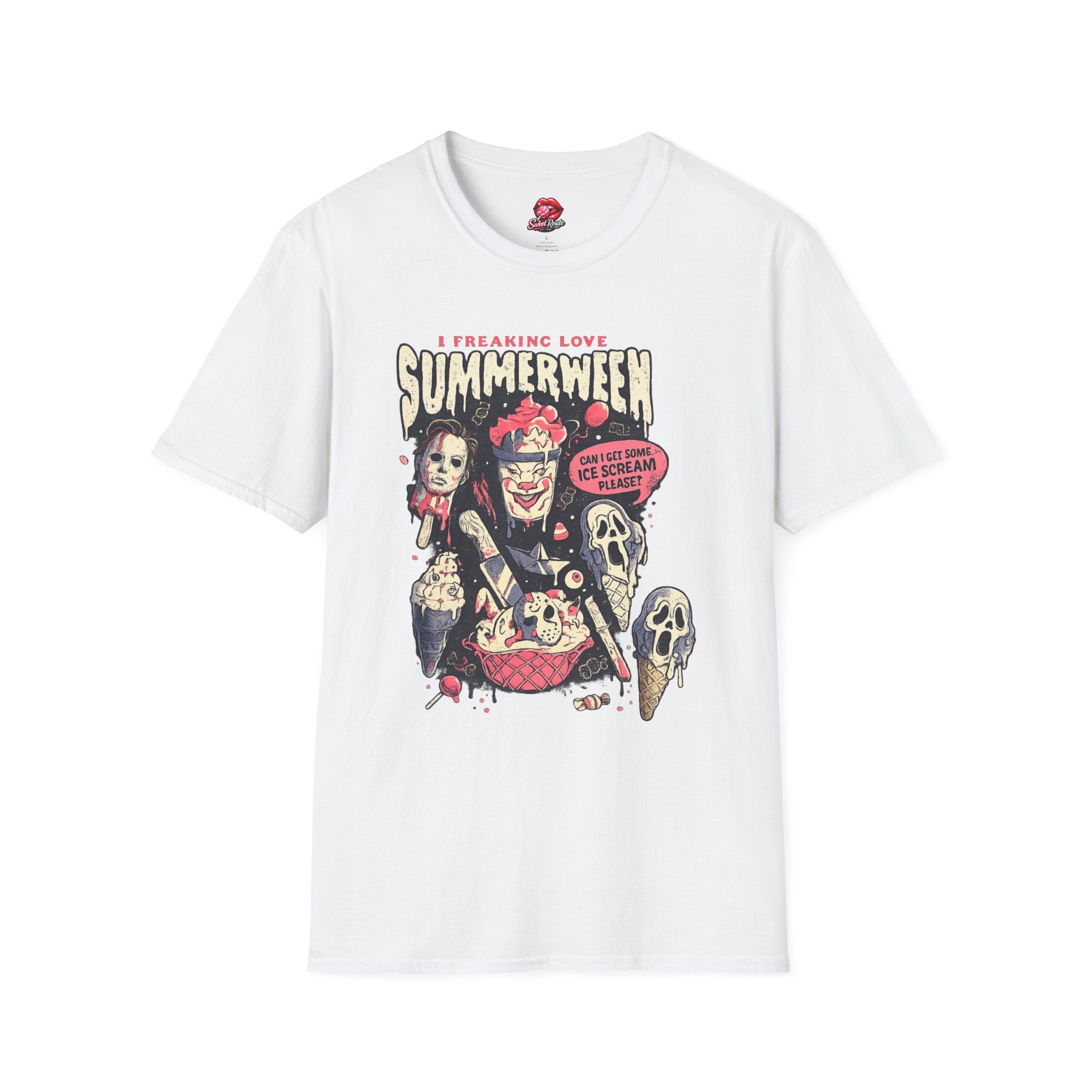 I Freaking Love Summerween T-Shirt | Horror Cartoon Characters, Ice Scream Speech Bubble