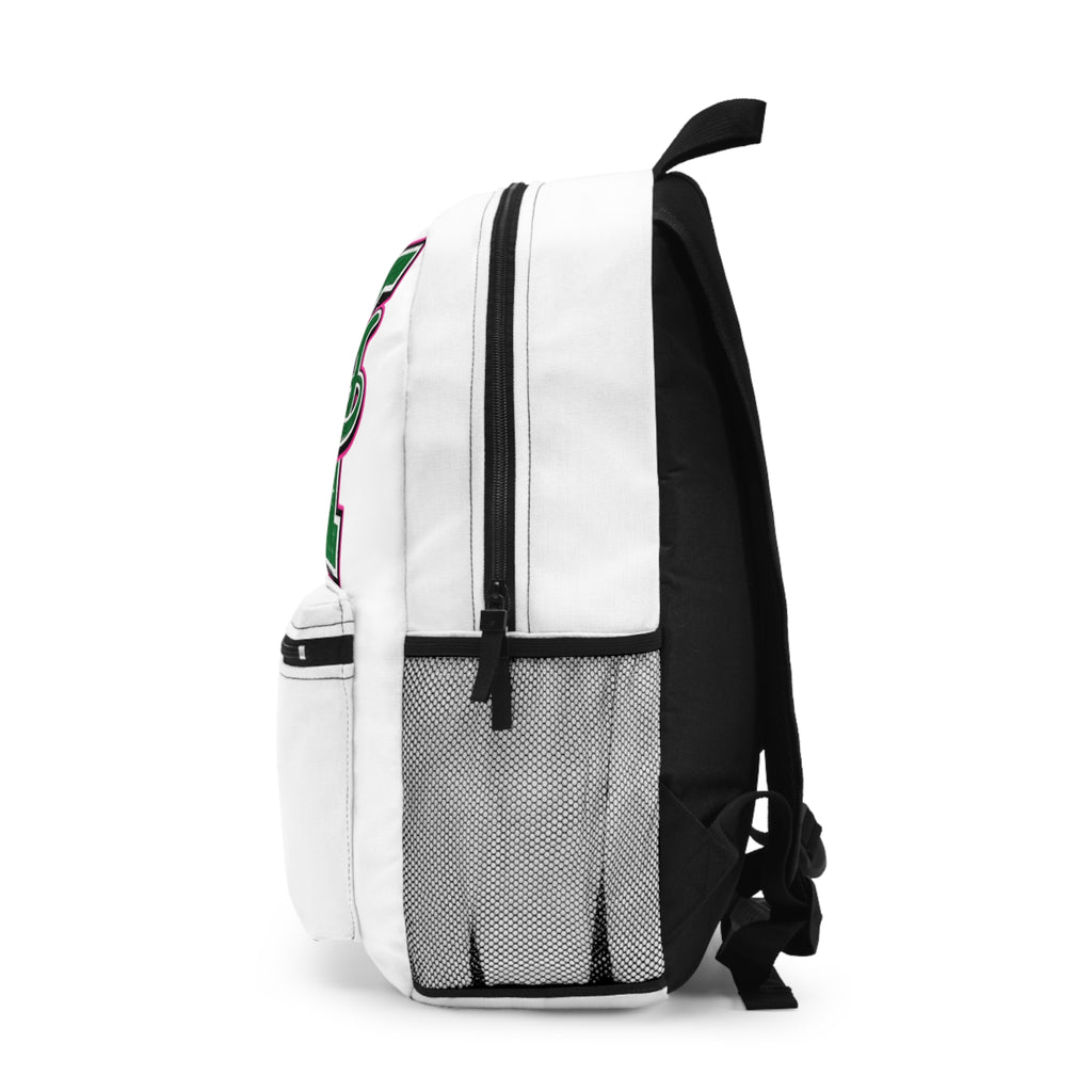 Loboes M Script Backpack — School Tote with Green Letter M Logo