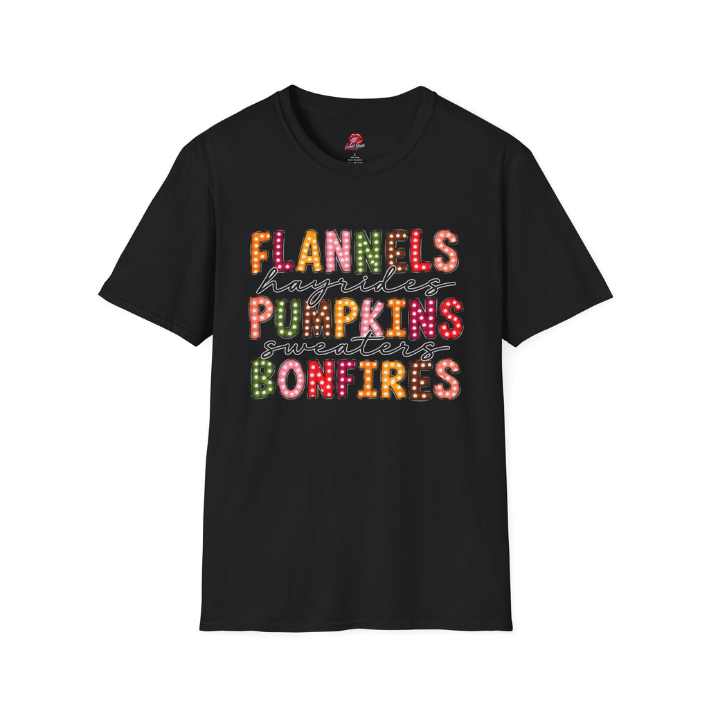 Flannels Hayrides Pumpkins Sweaters Bonfires Tee