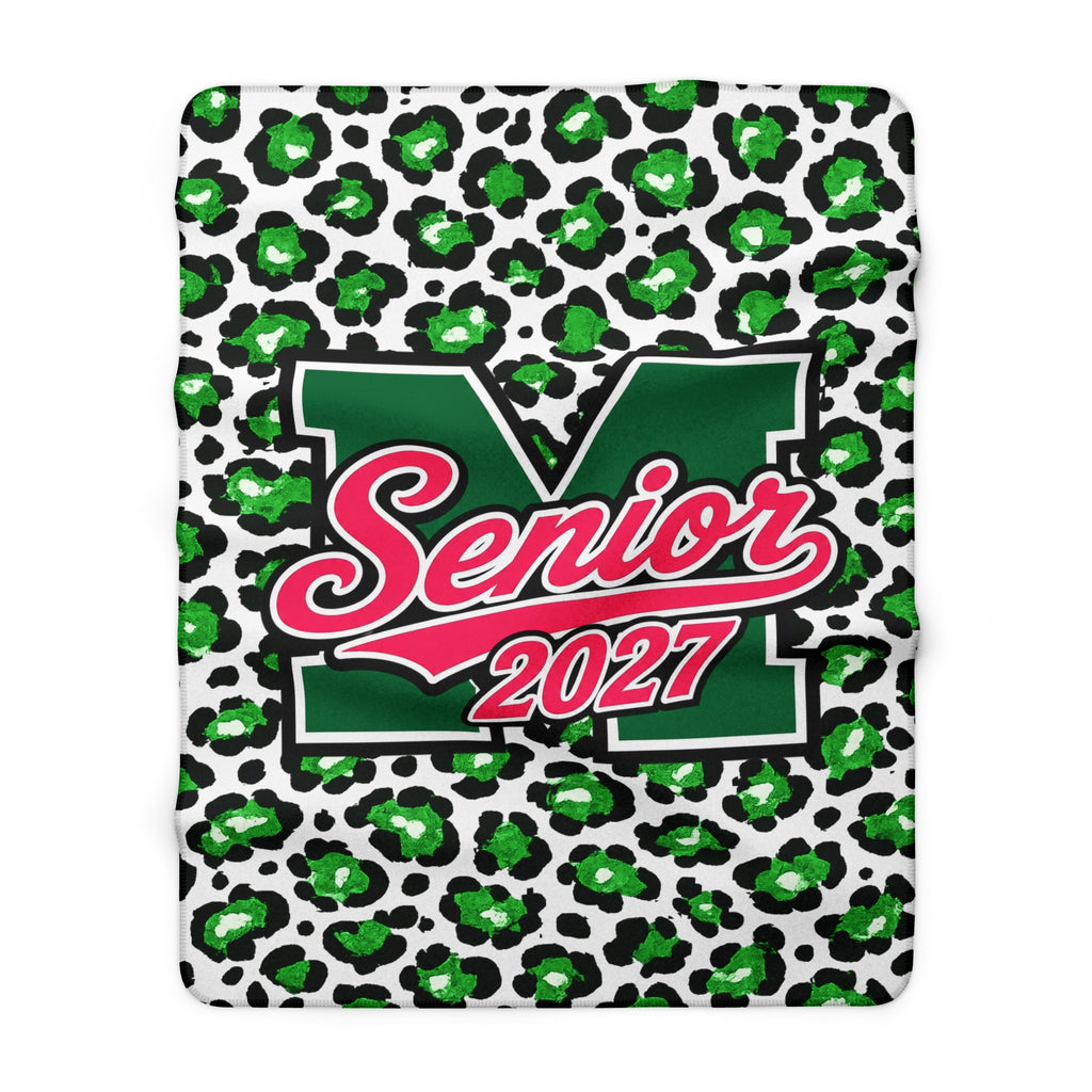 Senior 2027 Sherpa Blanket - Green Leopard Print Graduation Throw