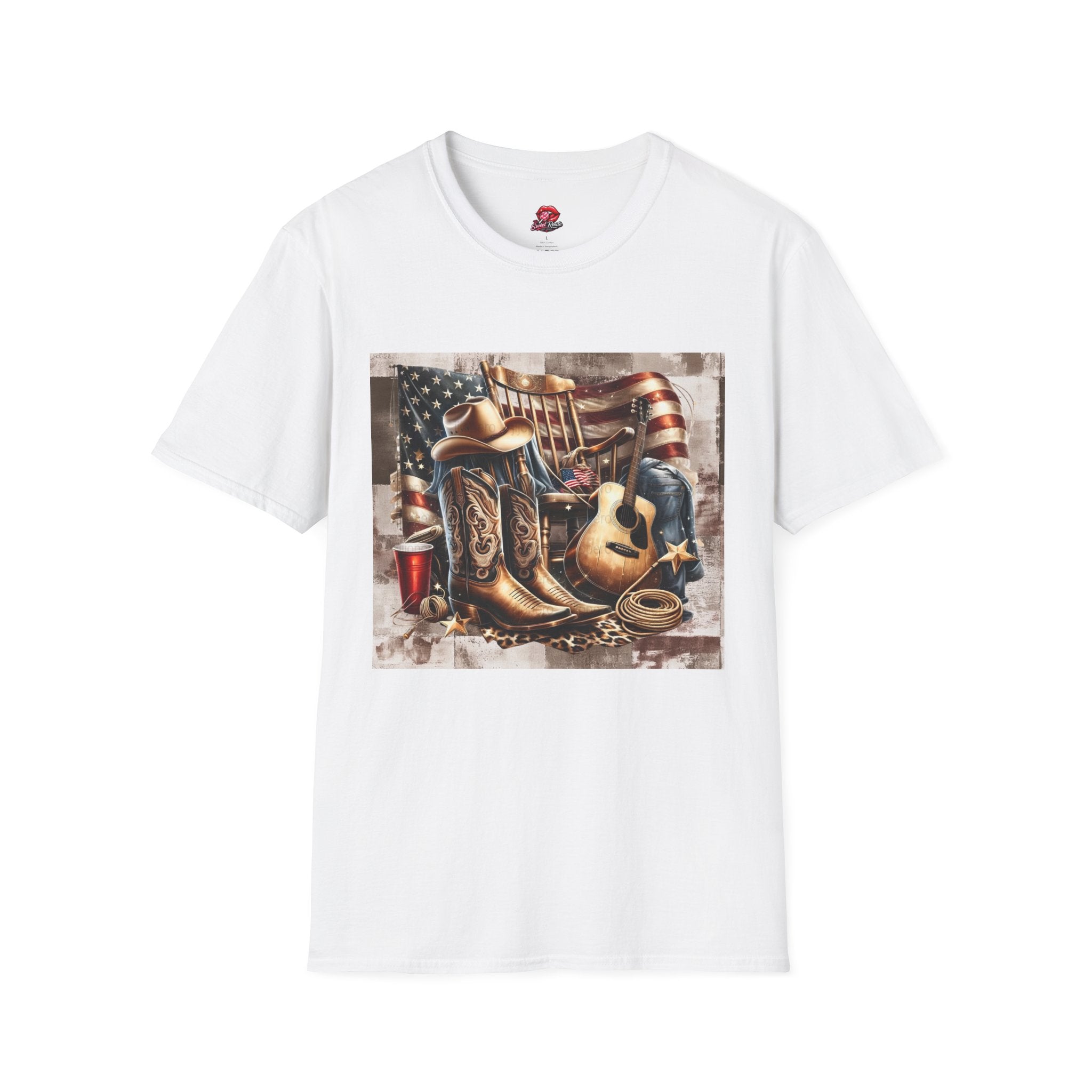 Patriotic Cowboy Boots & Flag T-Shirt
