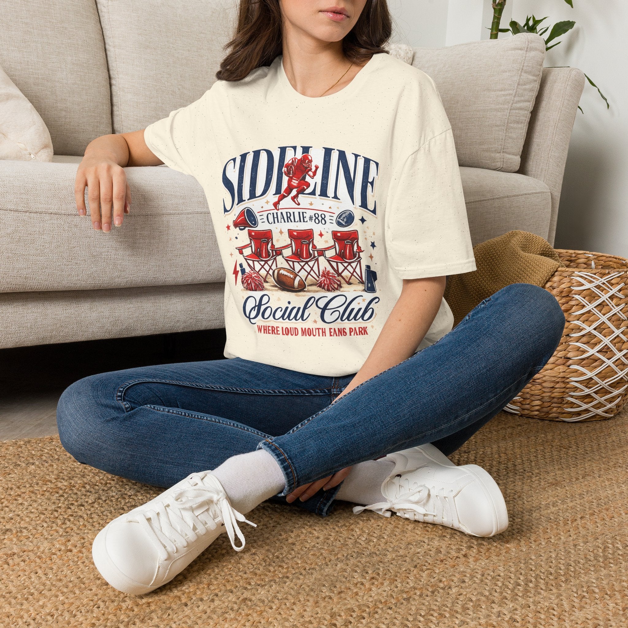 Sideline Social Club T-Shirt | Retro Football Game Day Tee | Football Fan Graphic Shirt