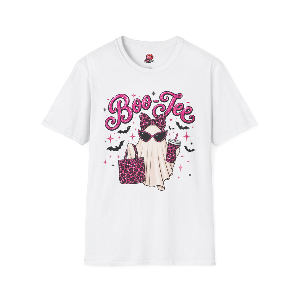 Boo-Tee Ghost Shirt | Cute Pink Leopard Ghost Halloween T-Shirt | Coquette Spooky Season Graphic Tee | Retro Girly Fall Shirt