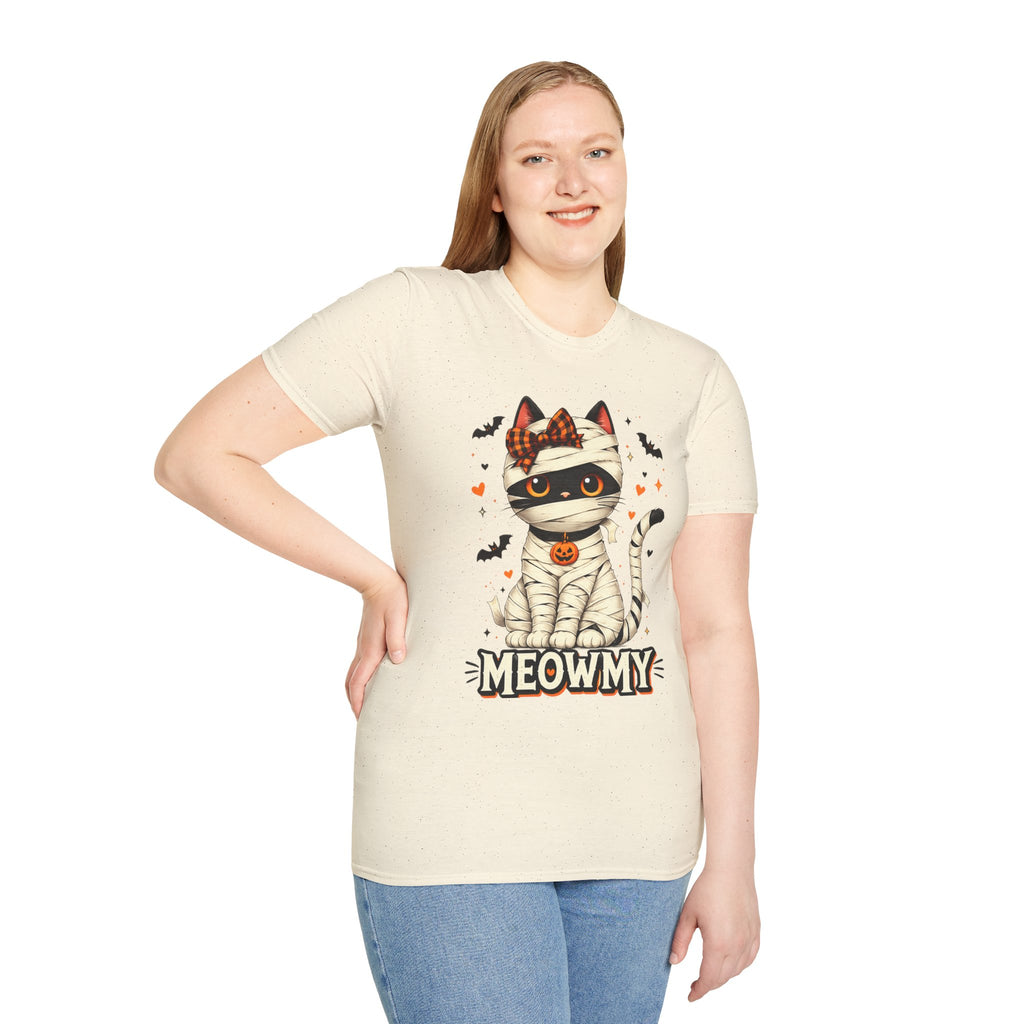 Mummy Cat Meowmy Halloween T-Shirt | Cute  Black Cat Ghost Graphic Tee | Funny Cat Mom Halloween Shirt | Spooky Fall Cat Lover Gift