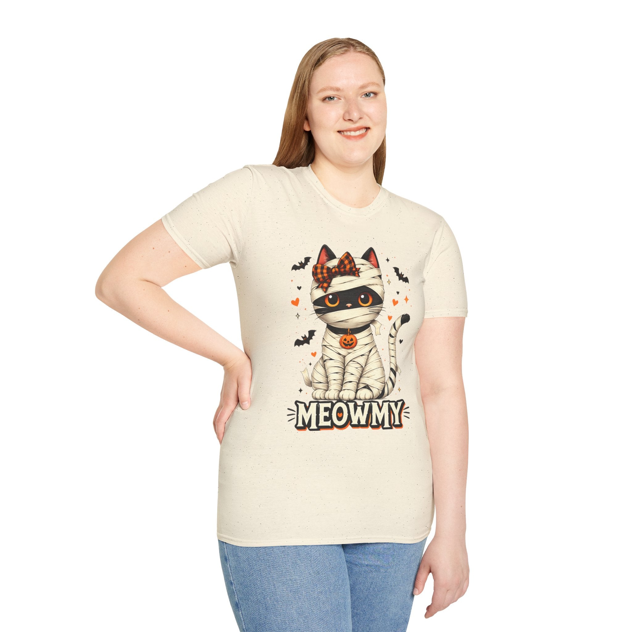 Mummy Cat Meowmy Halloween T-Shirt | Cute  Black Cat Ghost Graphic Tee | Funny Cat Mom Halloween Shirt | Spooky Fall Cat Lover Gift