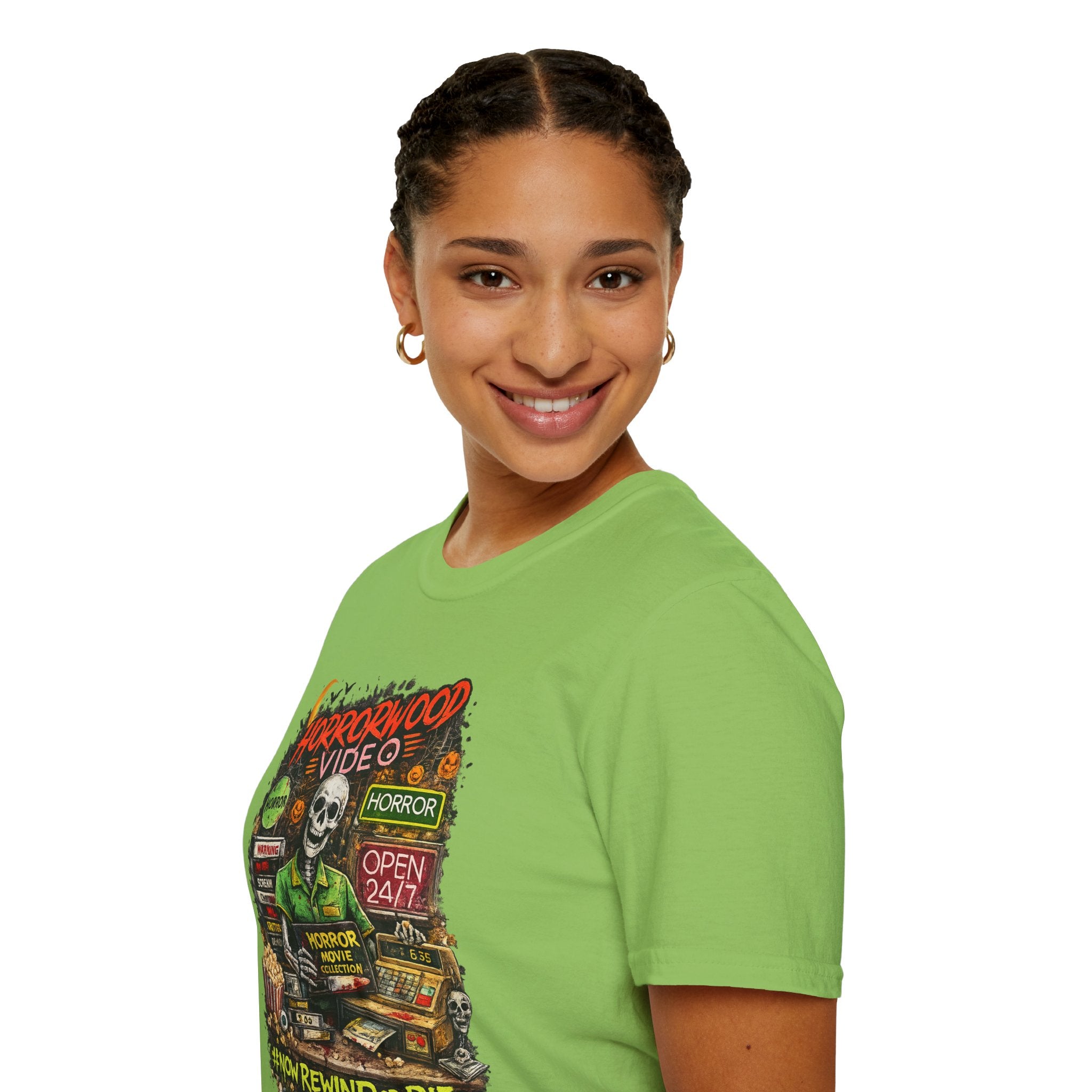 Horrorwood Retro Skeleton Horror Movie T-Shirt | Vintage Halloween Graphic Tee | Spooky Season Shirt | Horror Fan Gift