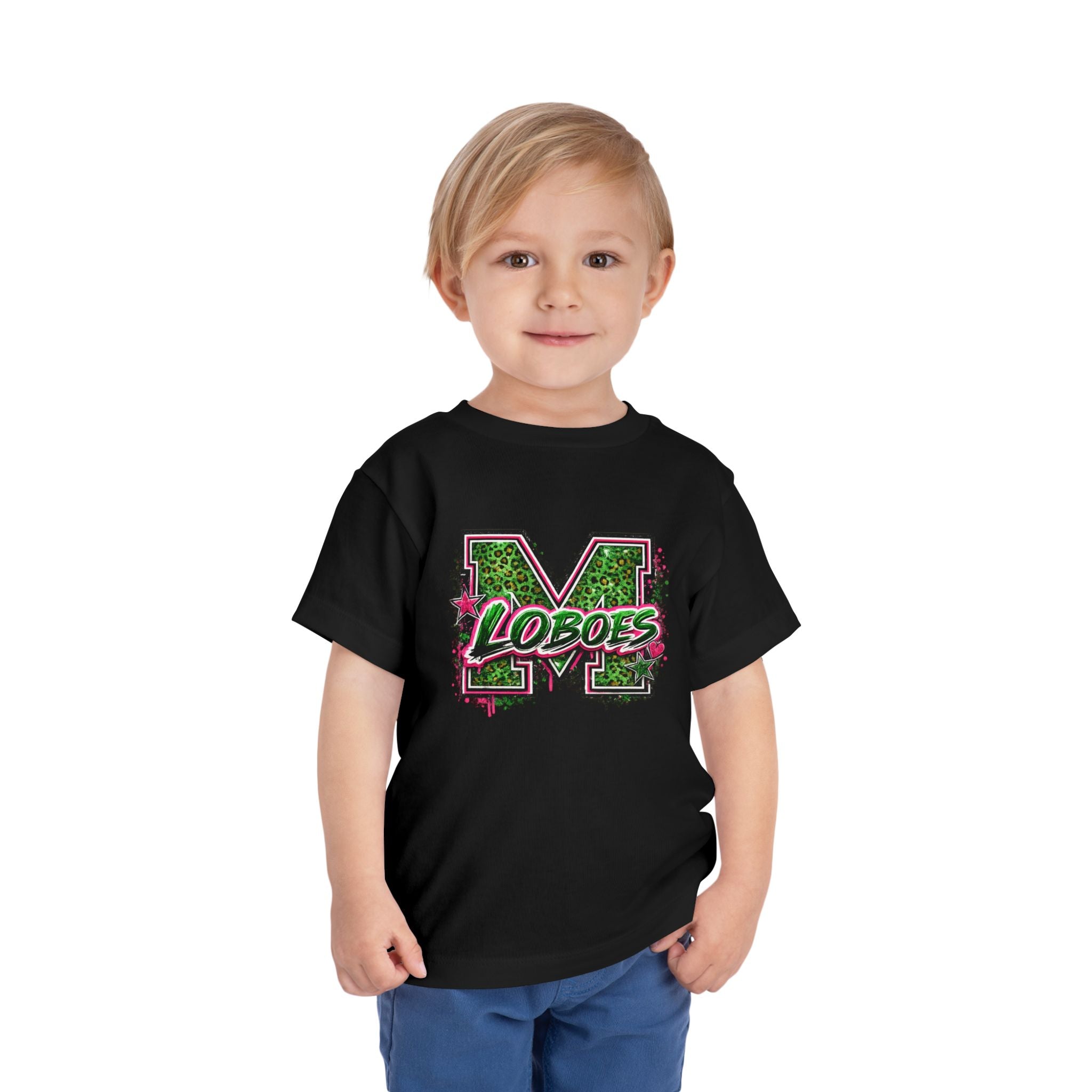 Green Leopard 'Lobos' M Letter Toddler Tee