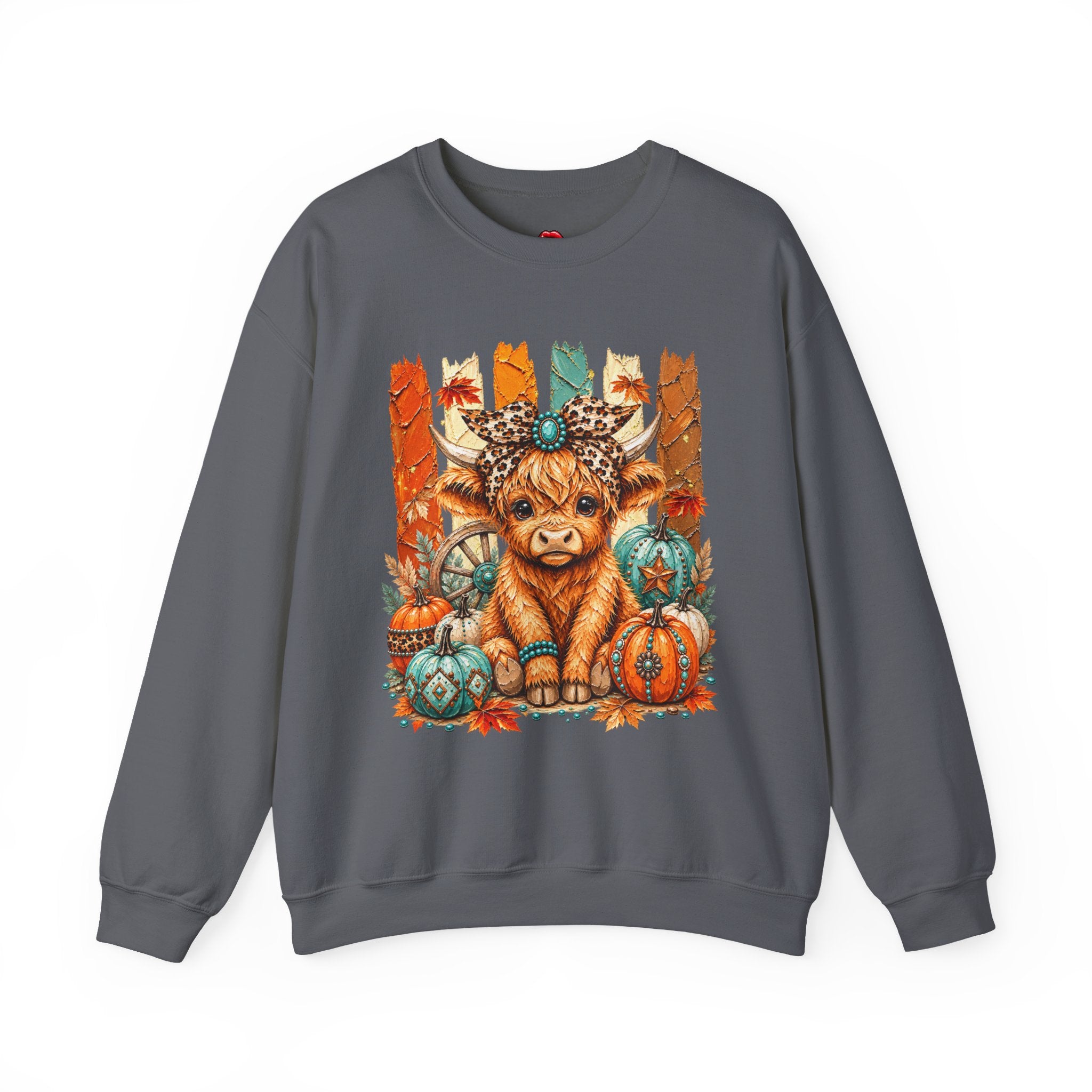 Autumn Highland Cow Crewneck Sweatshirt — Cute Fall Pumpkin Farm Sweatshirt