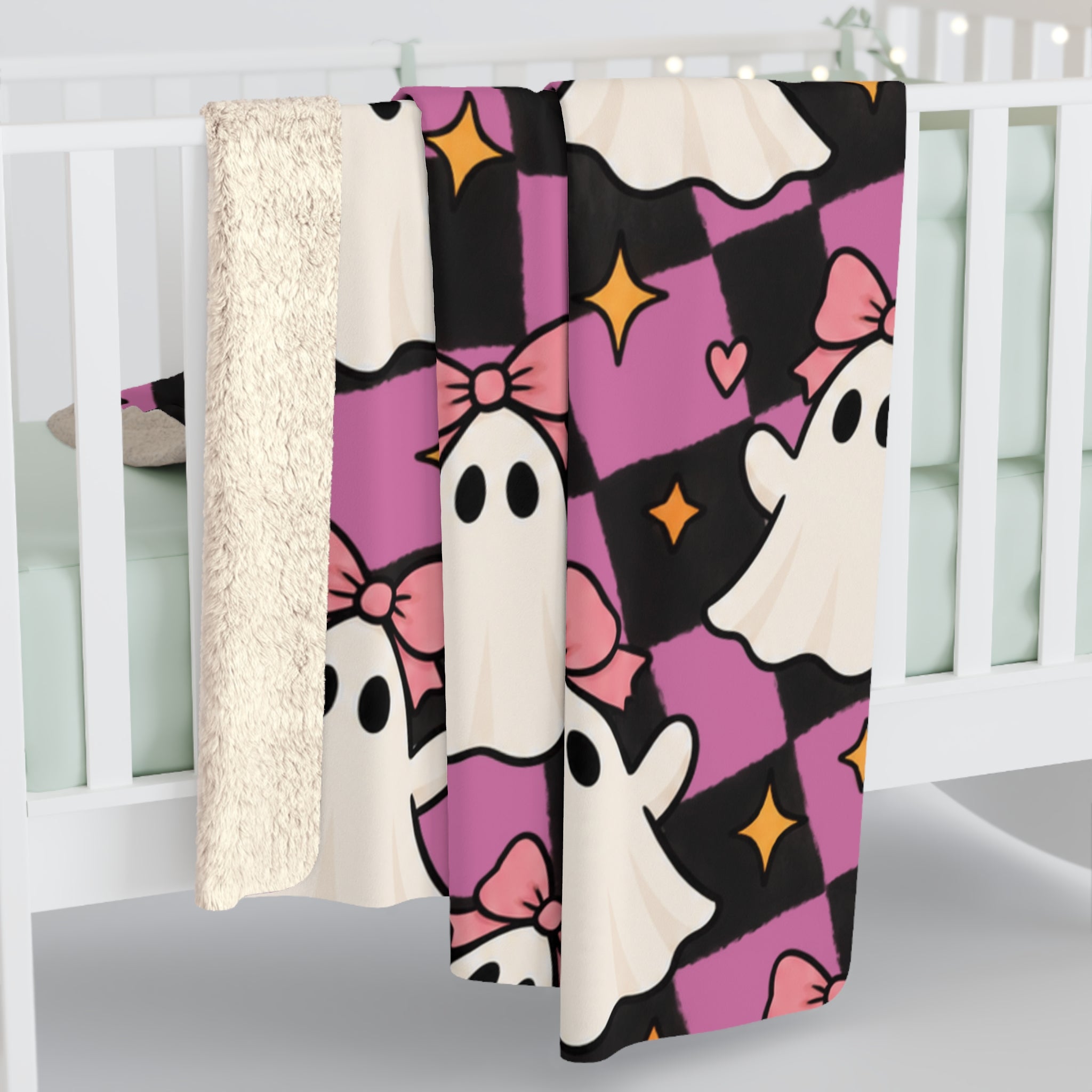 Cute Pink Ghost Halloween Sherpa Blanket