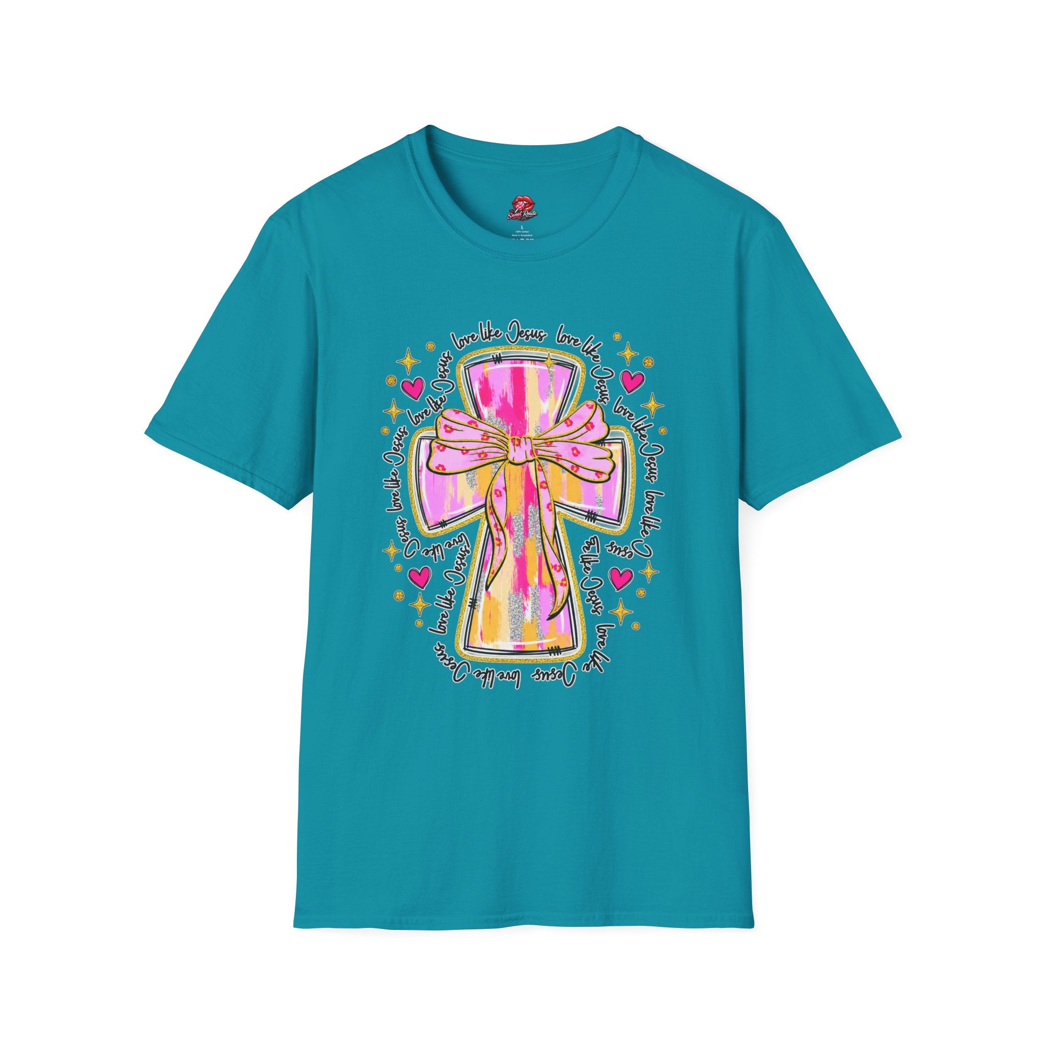 Pink Bow Love Like Jesus Cross Tee