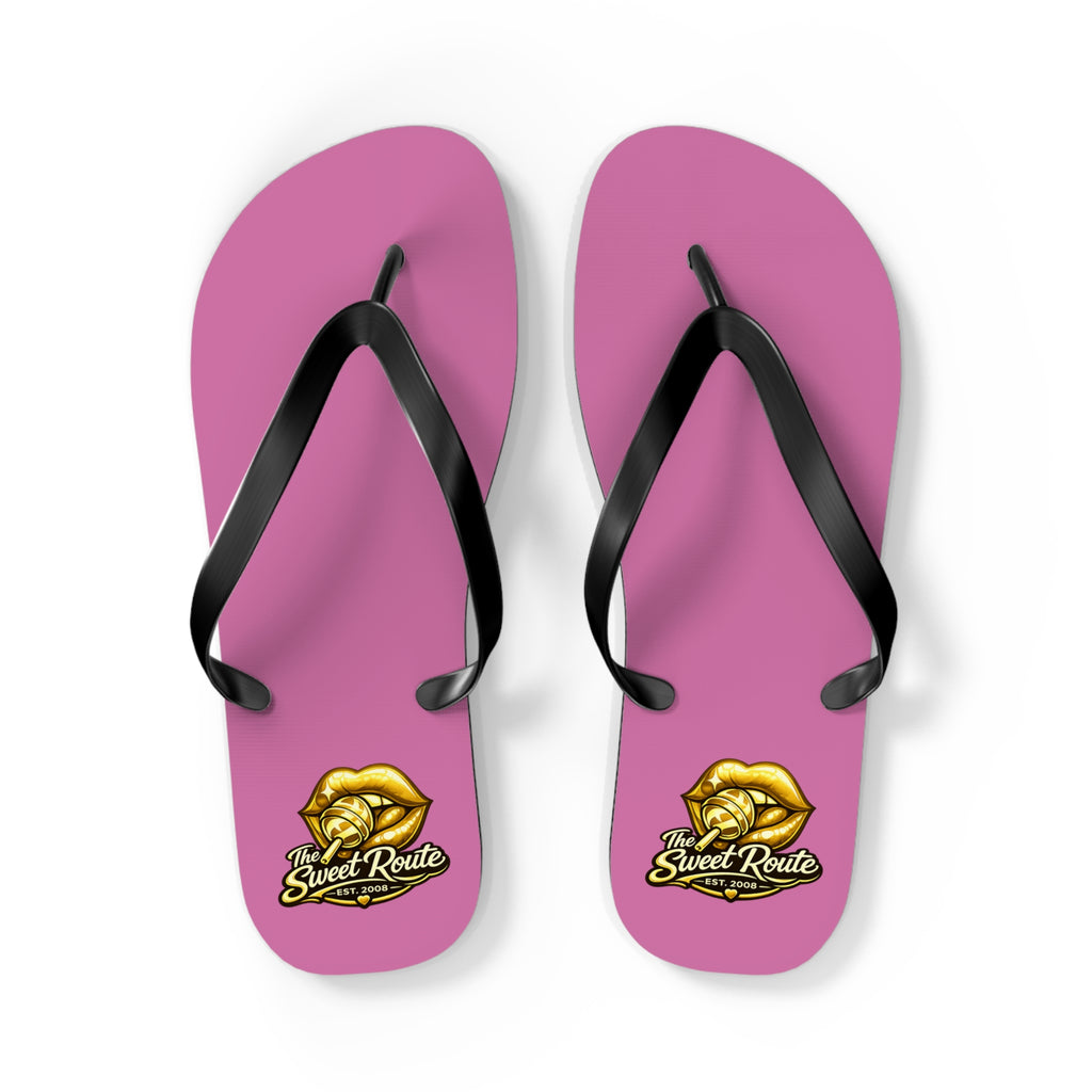 Gold Sweet Route Logo Beach Sandals